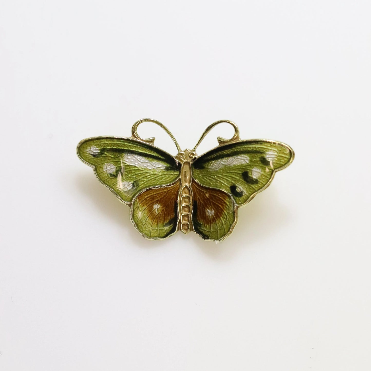 Vintage Hroar Prydz Enamel Jewelry | Petite Green Enamel Butterfly Brooch - Carmel Fine Silver Jewelry