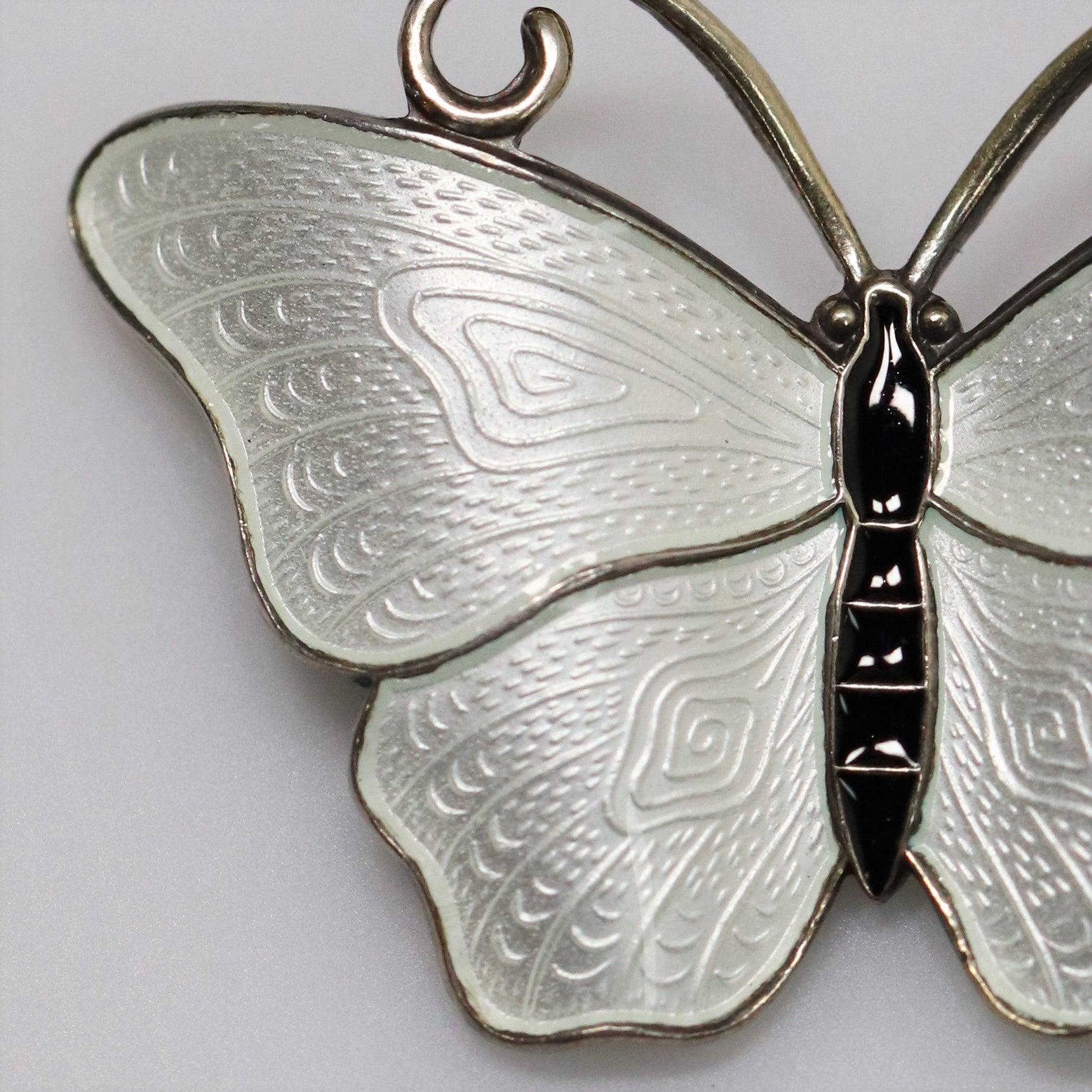 Vintage Ivar T Holth Enamel Vintage Silver Jewelry | White Enamel Butterfly Brooch - Carmel Fine Silver Jewelry