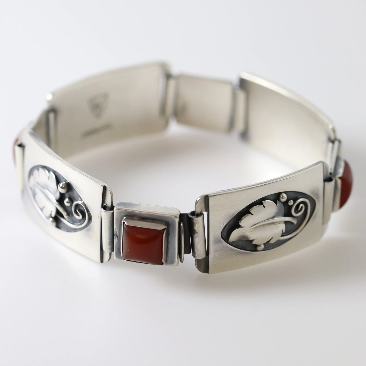 Vintage Lawrence Foss Silver Jewelry | Foliate and Carnelian Bracelet - Carmel Fine Silver Jewelry