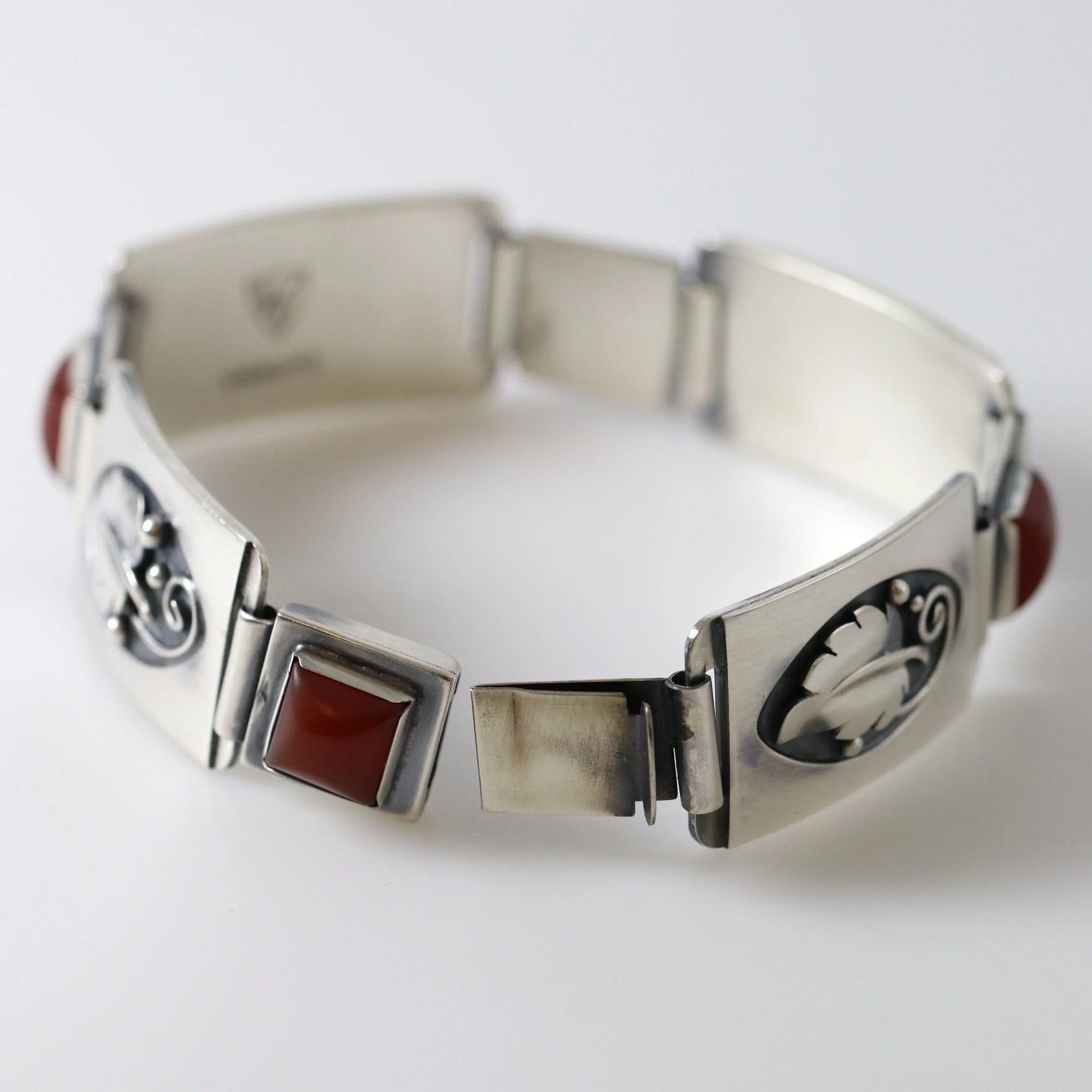 Vintage Lawrence Foss Silver Jewelry | Foliate and Carnelian Bracelet - Carmel Fine Silver Jewelry