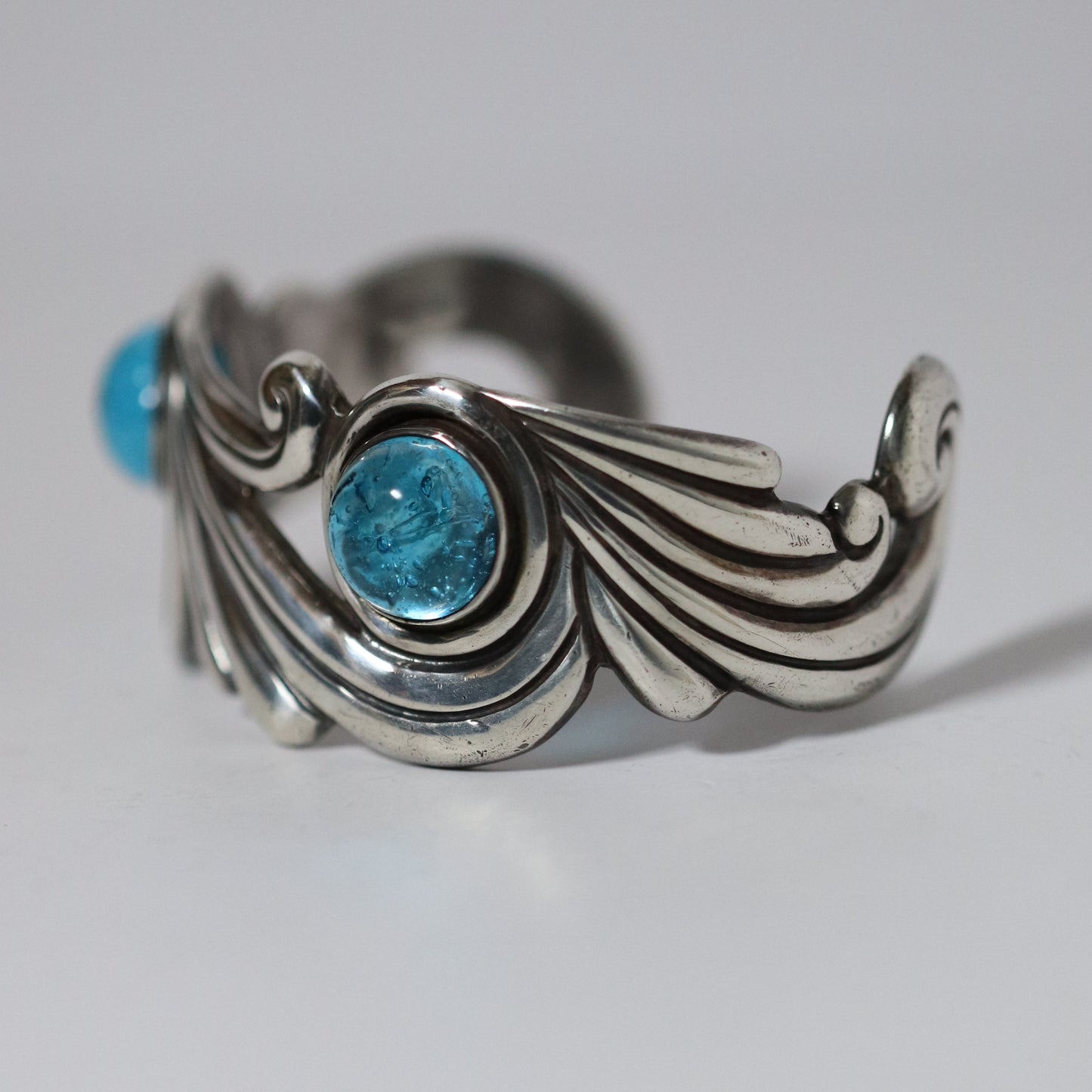 Vintage Los Castillo Jewelry | Cobalt Blue Glass Cuff Bracelet Taxco Mexico - Carmel Fine Silver Jewelry