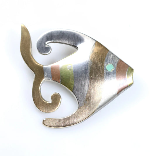 Vintage Los Castillo Jewelry | Married Metal Fish Brooch 230 Mexico - Carmel Fine Silver Jewelry