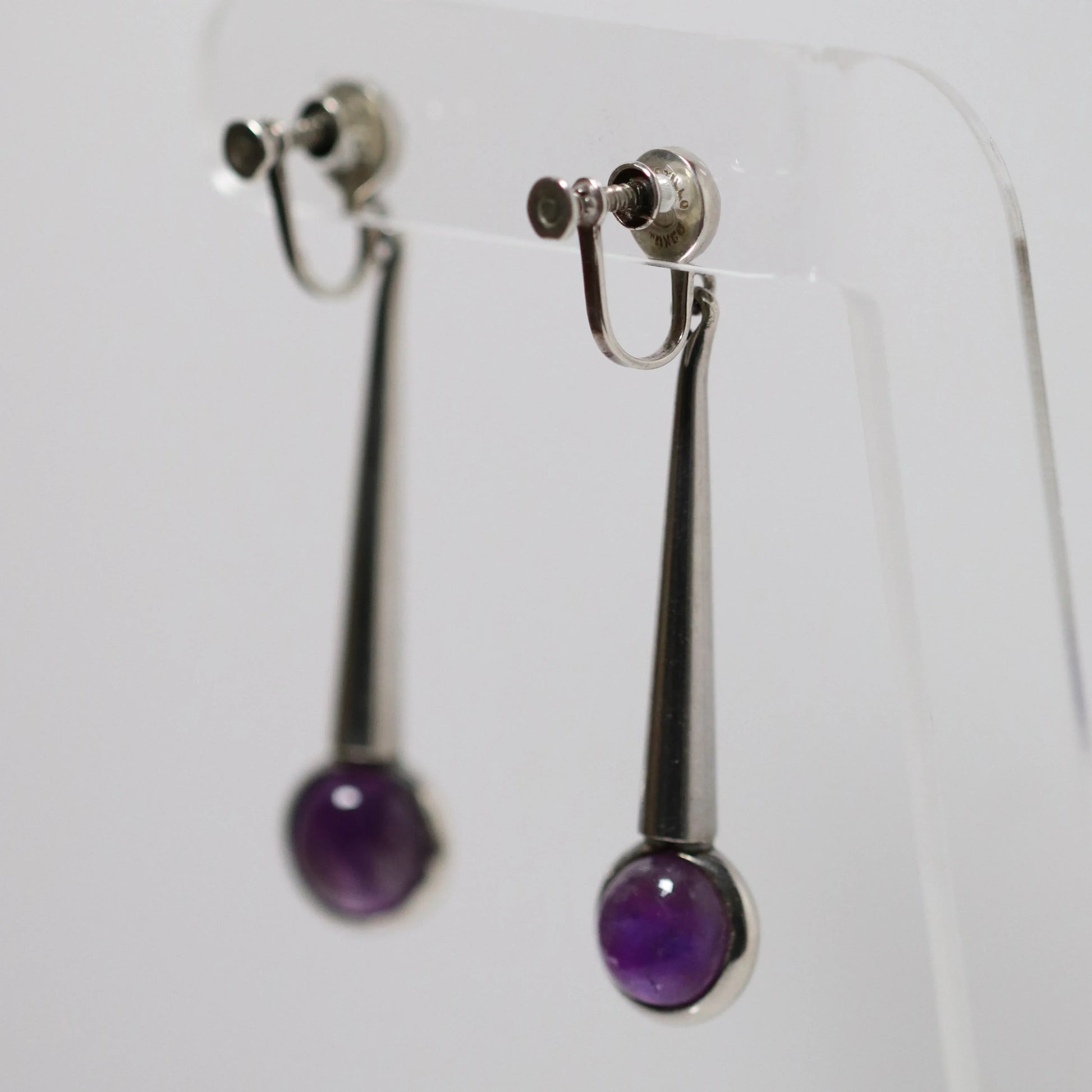 Vintage Los Castillo Jewelry | Modernist Dangling Amethyst Earrings Taxco Mexico - Carmel Fine Silver Jewelry