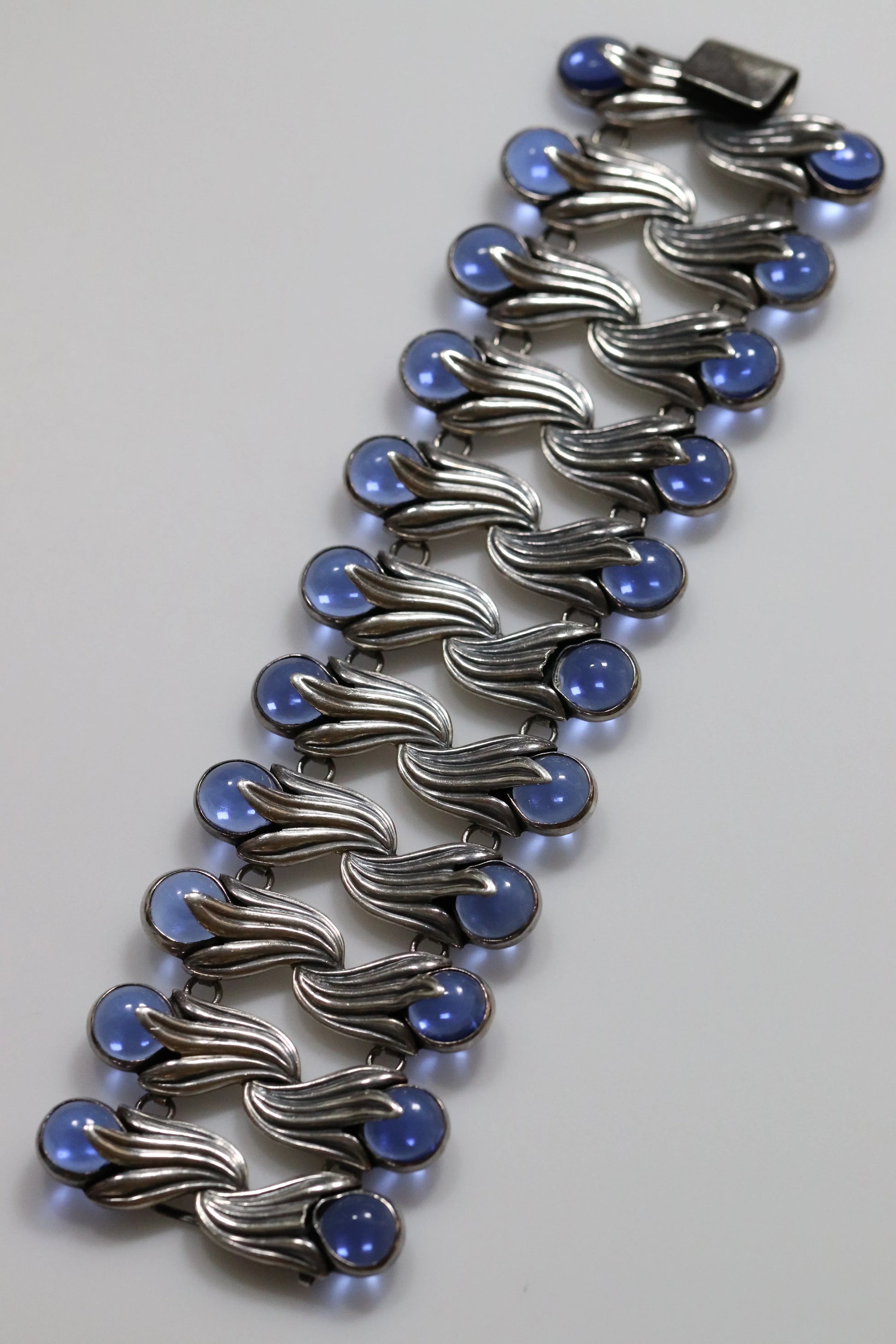 Vintage Los Castillo Taxco Mexican Jewelry | Blue Glass Tulip Statement Bracelet - Carmel Fine Silver Jewelry