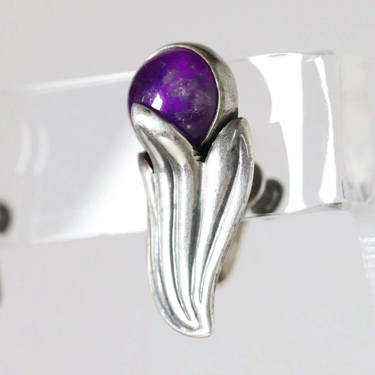 Vintage Los Castillo Taxco Silver Mexican Jewelry | Amethyst Bell Flower Screwback Earrings - Carmel Fine Silver Jewelry