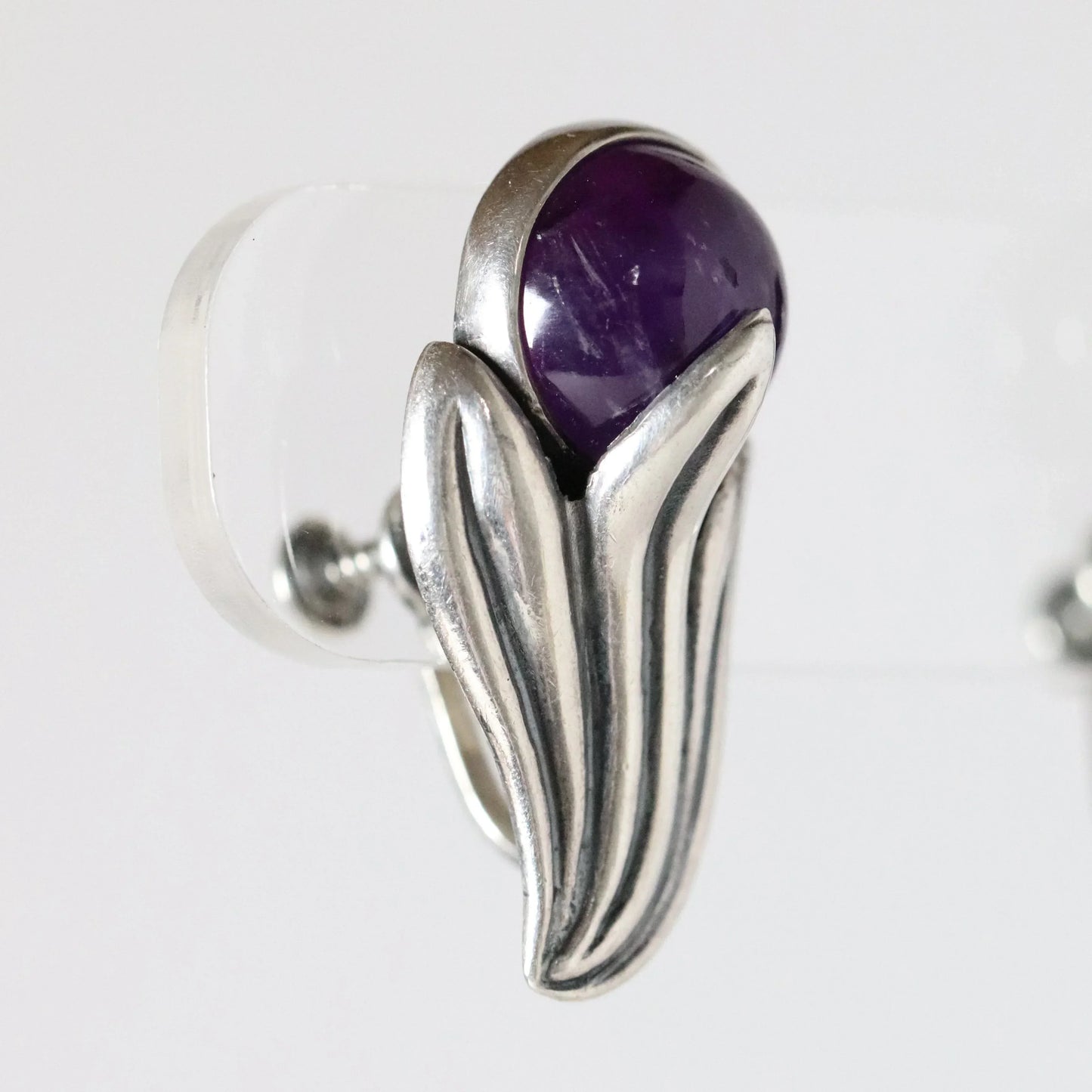 Vintage Los Castillo Taxco Silver Mexican Jewelry | Amethyst Bell Flower Screwback Earrings - Carmel Fine Silver Jewelry