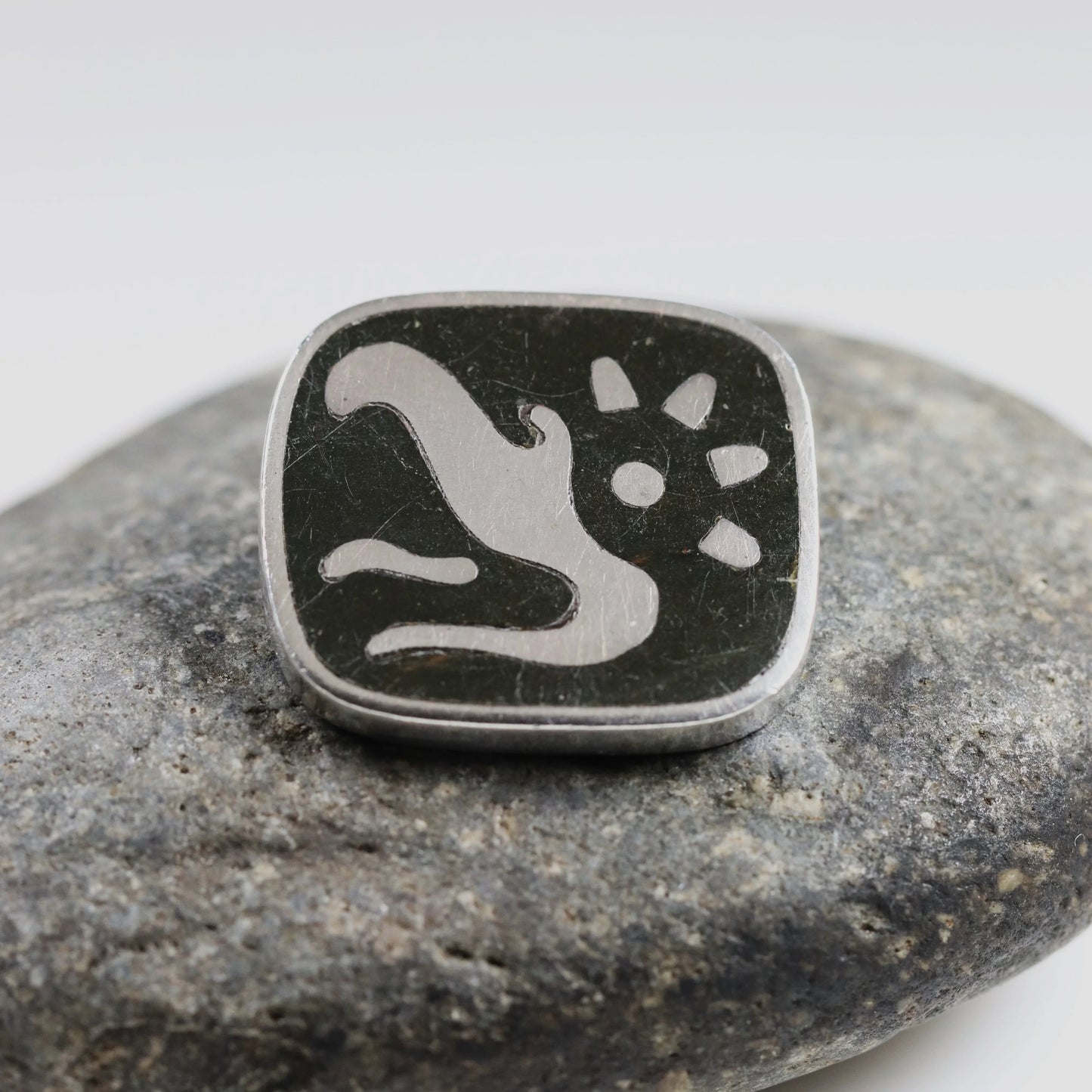 Vintage Los Castillo Taxco Silver Mexican Jewelry | Inlaid Tribal Brooch - Carmel Fine Silver Jewelry