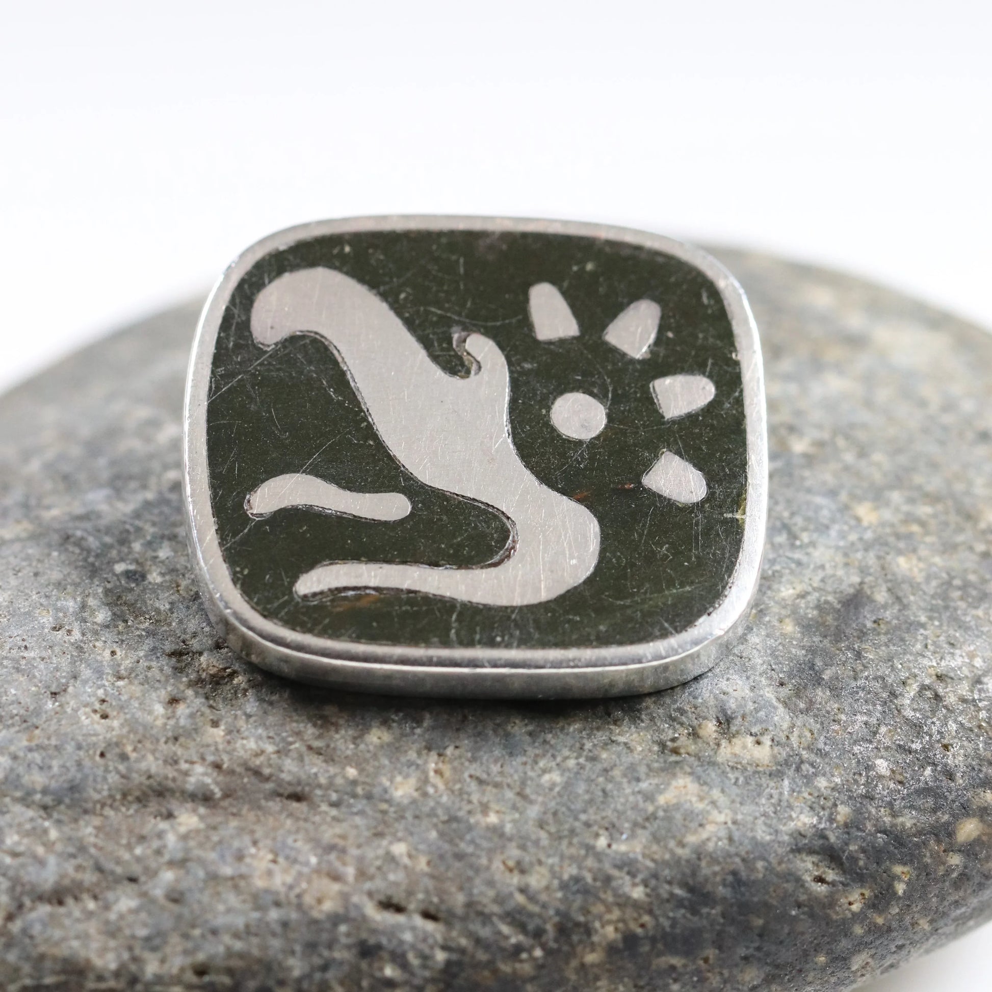 Vintage Los Castillo Taxco Silver Mexican Jewelry | Inlaid Tribal Brooch - Carmel Fine Silver Jewelry