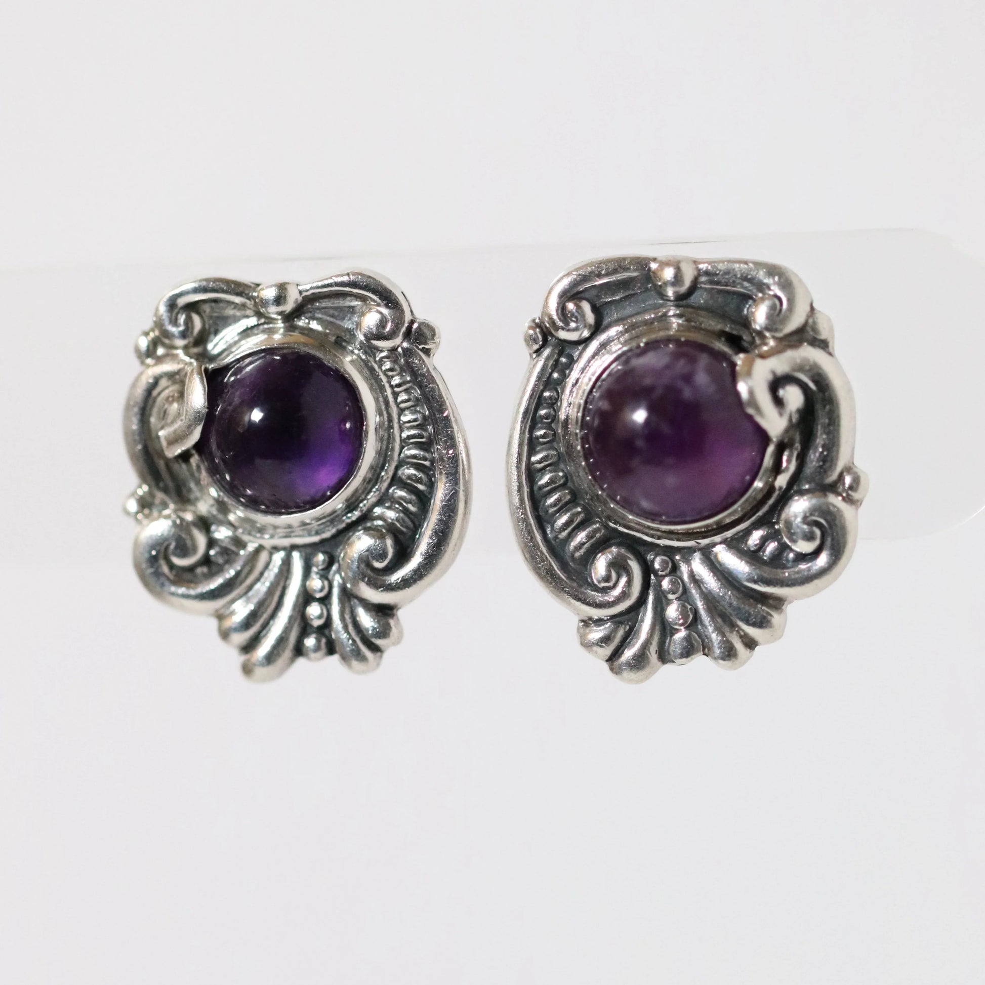 Vintage Margot de Taxco Jewelry | Amethyst Floral Earrings Taxco Mexico - Carmel Fine Silver Jewelry