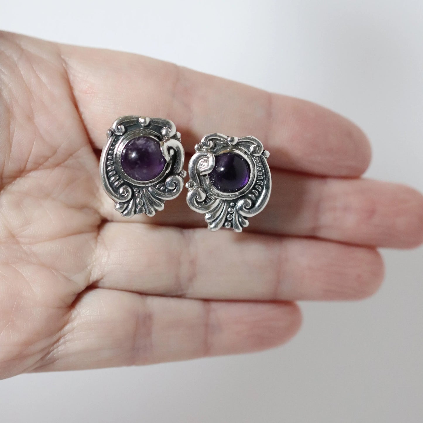 Vintage Margot de Taxco Jewelry | Amethyst Floral Earrings Taxco Mexico - Carmel Fine Silver Jewelry