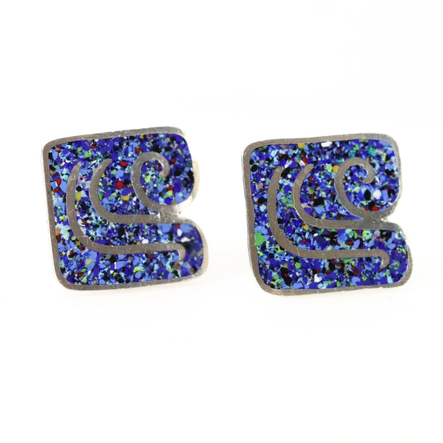 Vintage Margot de Taxco Jewelry | Confetti Men's Tribal Theme Cufflinks - Carmel Fine Silver Jewelry