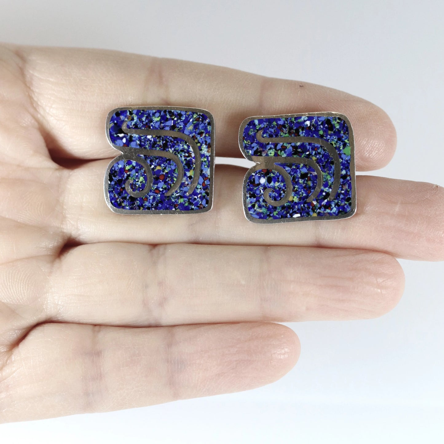 Vintage Margot de Taxco Jewelry | Confetti Men's Tribal Theme Cufflinks - Carmel Fine Silver Jewelry