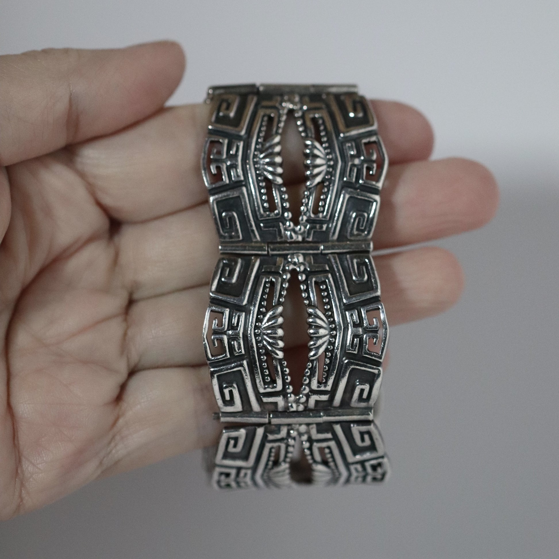 Vintage Margot de Taxco Jewelry | Ornate Art Deco Panel Bracelet Taxco Mexico - Carmel Fine Silver Jewelry
