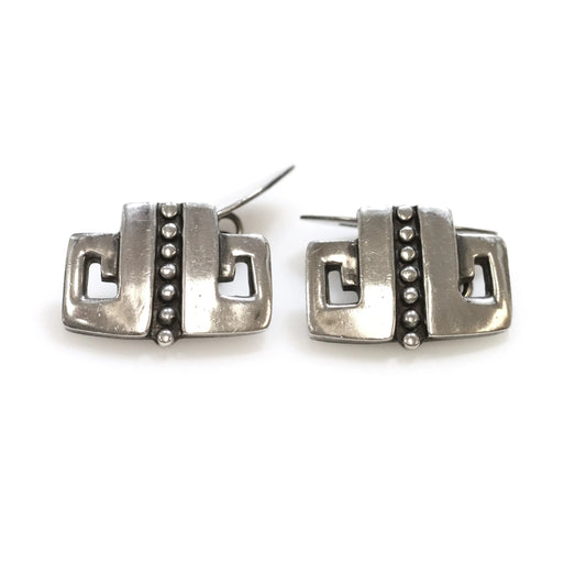 Vintage Margot de Taxco Mexican Jewelry | Mens Bead Trimmed Cufflinks - Carmel Fine Silver Jewelry