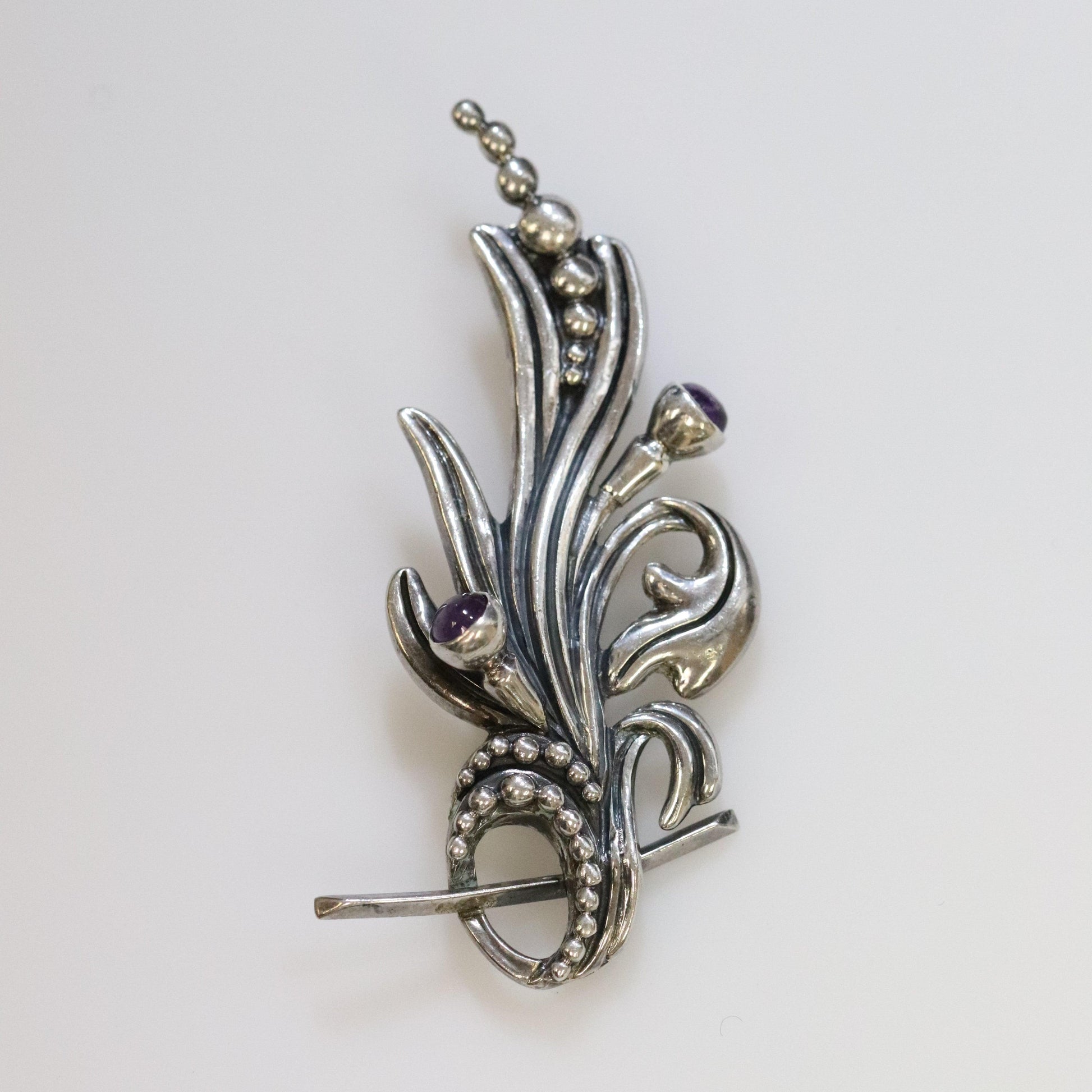 Vintage Margot de Taxco Mexican Jewelry | Ornate Amethyst Floral Brooch - Carmel FSJ