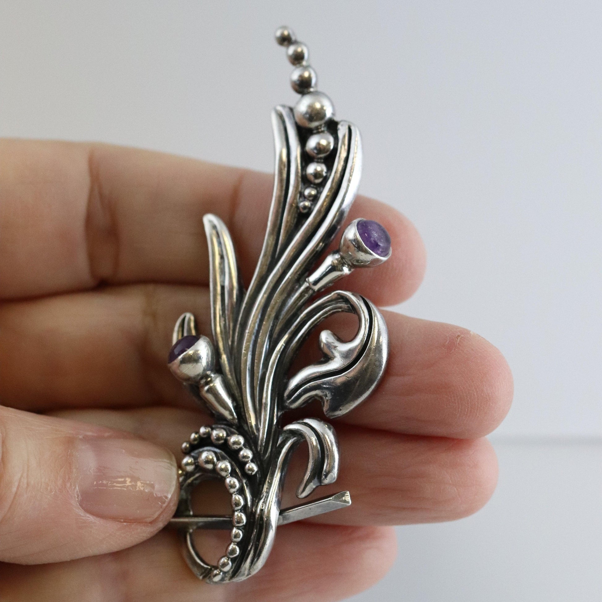 Vintage Margot de Taxco Mexican Jewelry | Ornate Amethyst Floral Brooch - Carmel FSJ