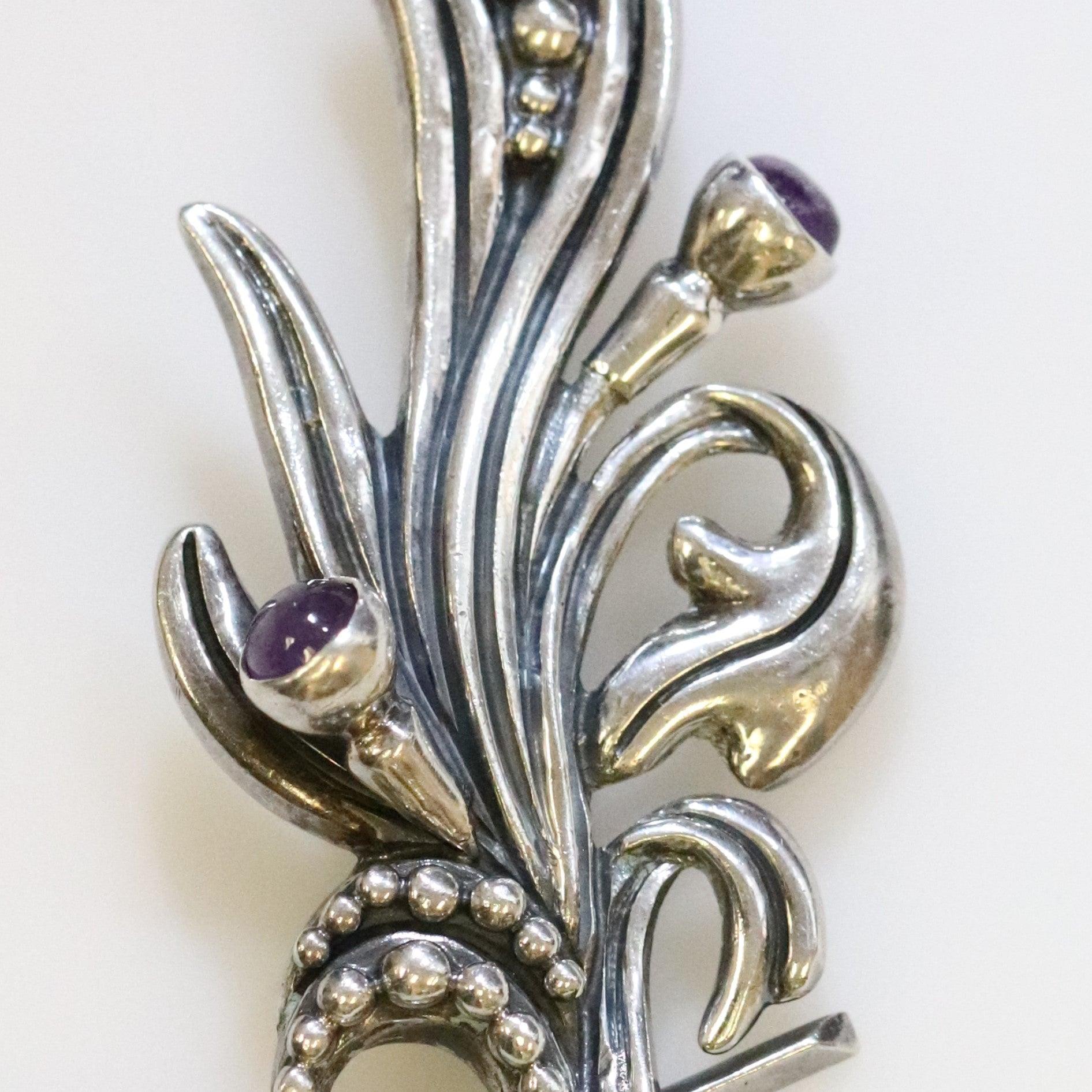 Vintage Margot de Taxco Mexican Jewelry | Ornate Amethyst Floral Brooch - Carmel FSJ