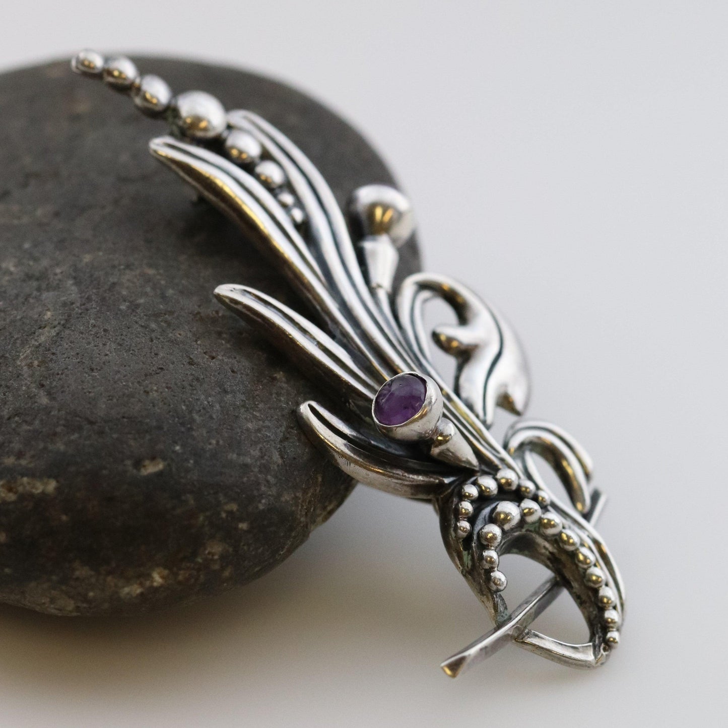 Vintage Margot de Taxco Mexican Jewelry | Ornate Amethyst Floral Brooch - Carmel FSJ