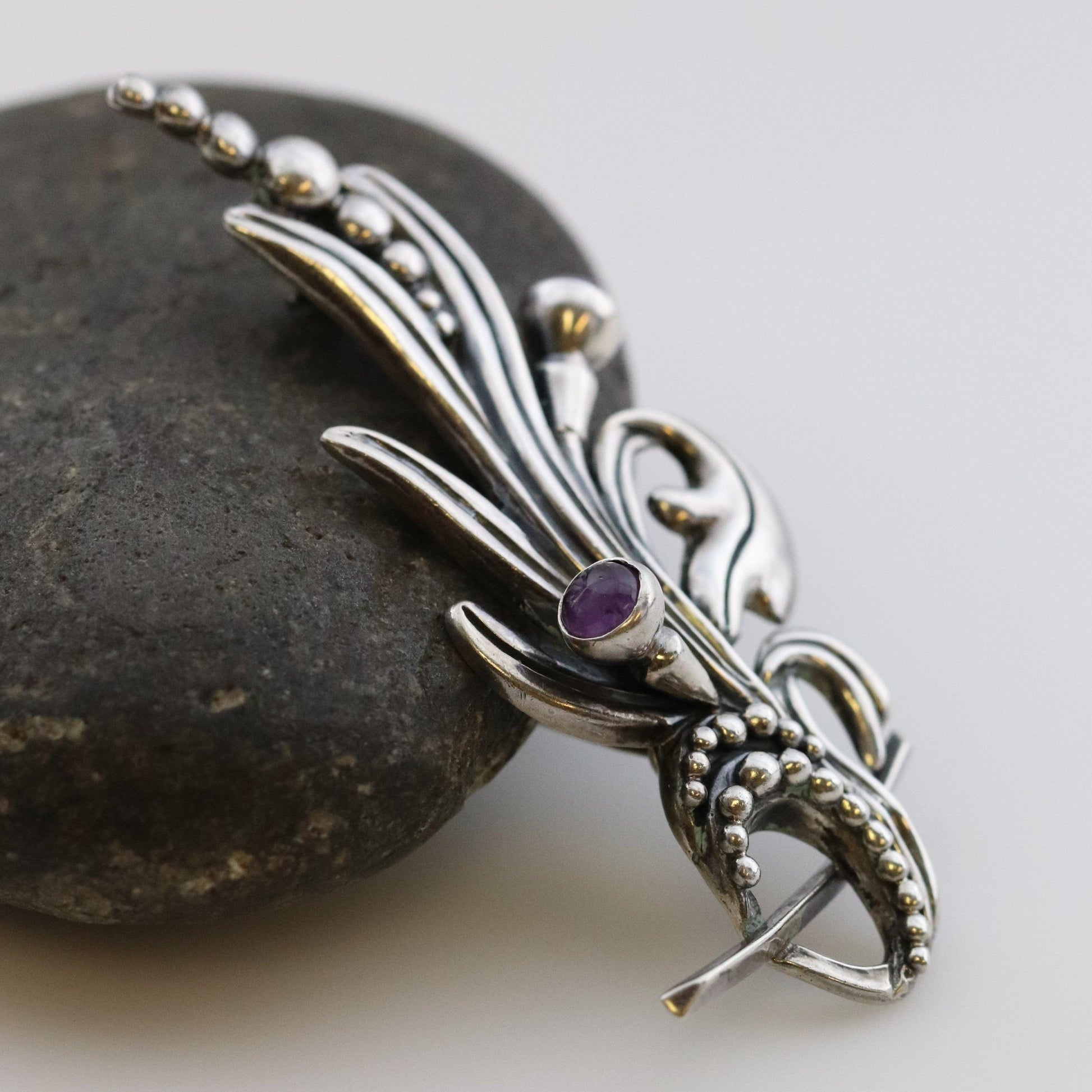 Vintage Margot de Taxco Mexican Jewelry | Ornate Amethyst Floral Brooch - Carmel FSJ