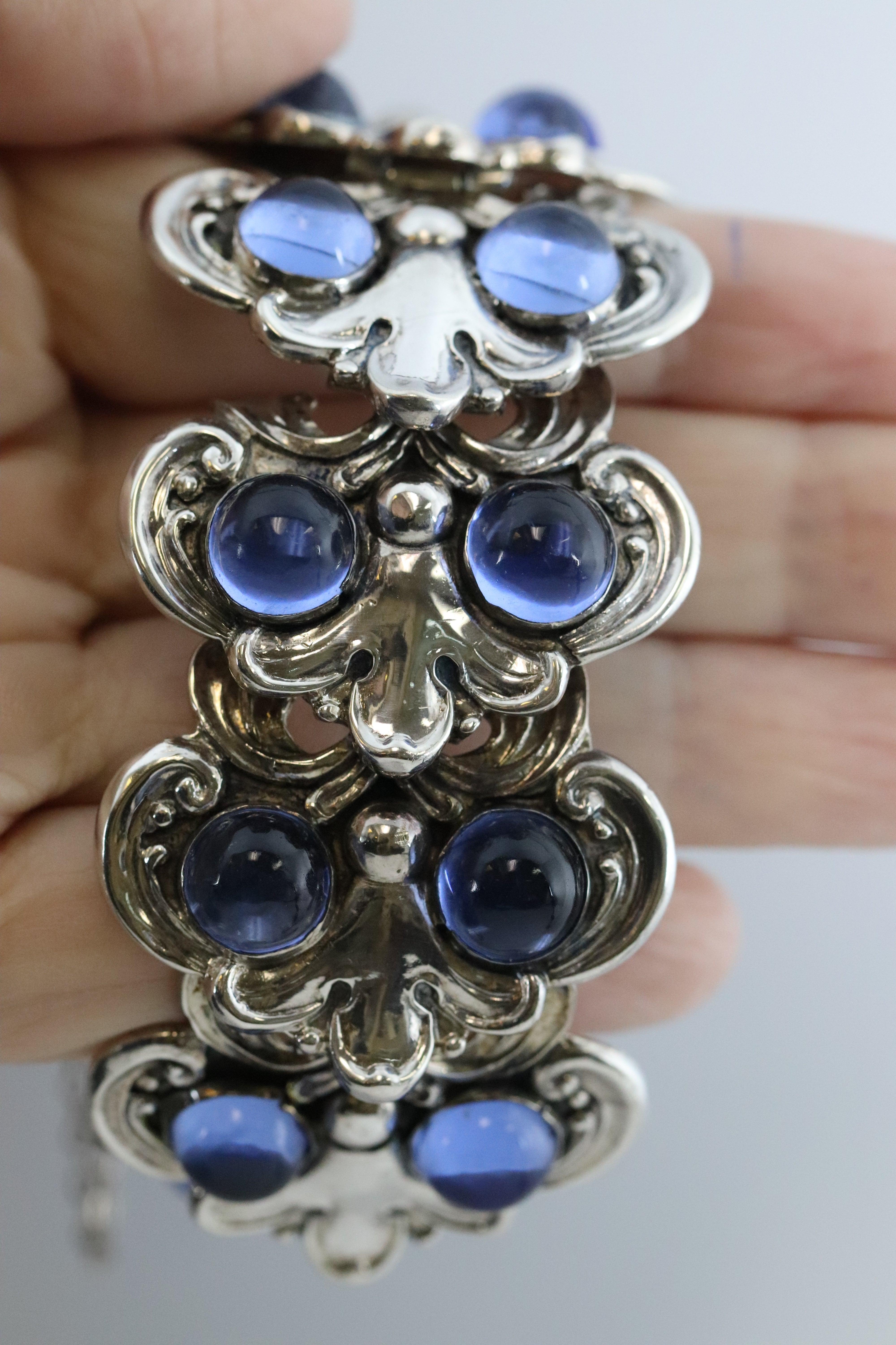 Vintage Margot de Taxco Silver Mexican Jewelry | Blue Glass Floral