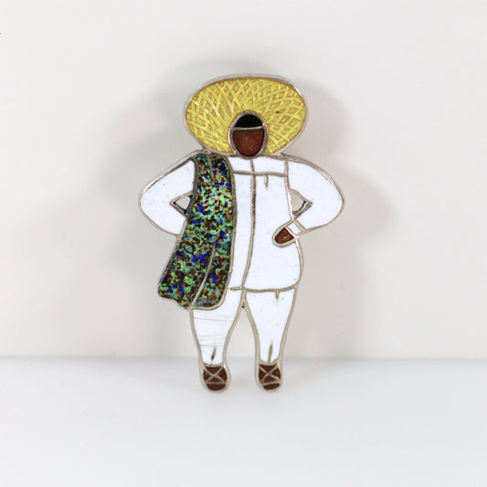 Vintage Margot de Taxco Silver Mexican Jewelry | Indigenous Man Enamel Pin - Carmel Fine Silver Jewelry