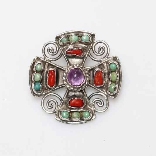 Vintage MATL Jewelry | Mid-Century Petite Cross Brooch Mexico - Carmel Fine Silver Jewelry