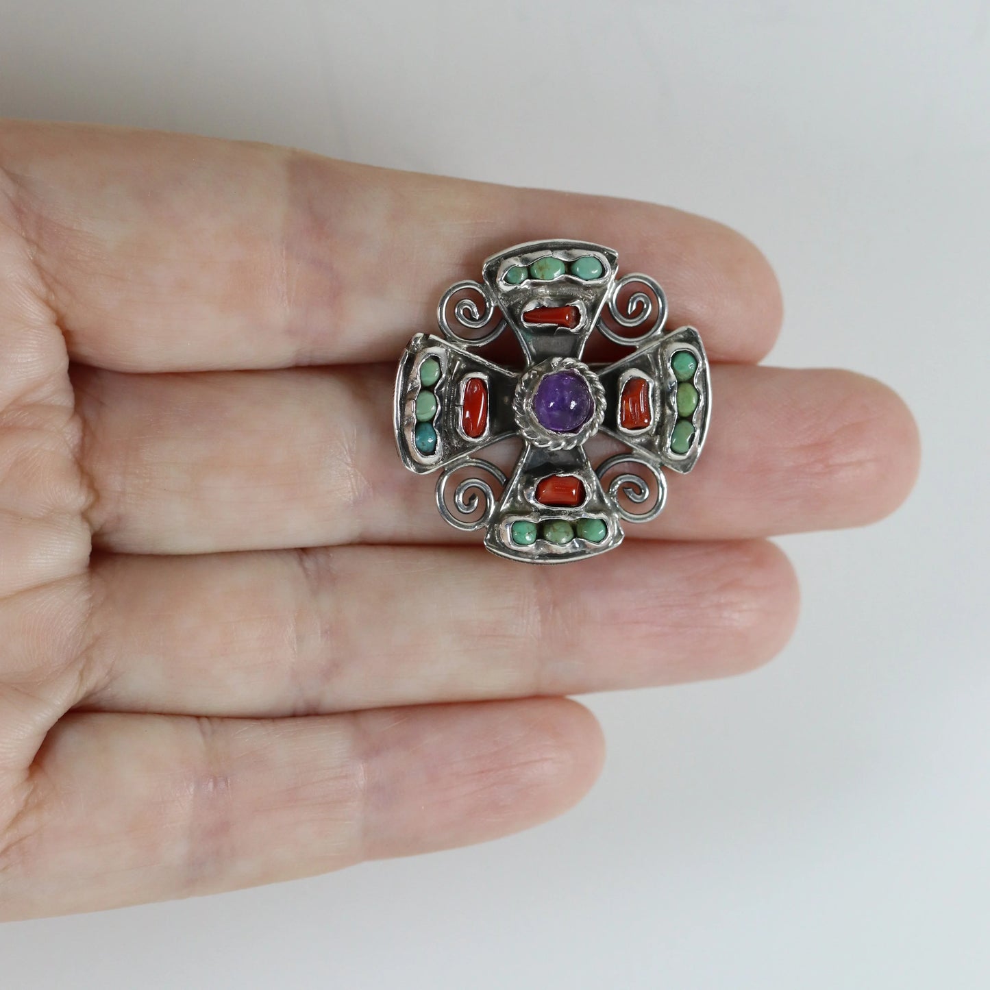 Vintage MATL Jewelry | Mid-Century Petite Cross Brooch Mexico - Carmel Fine Silver Jewelry