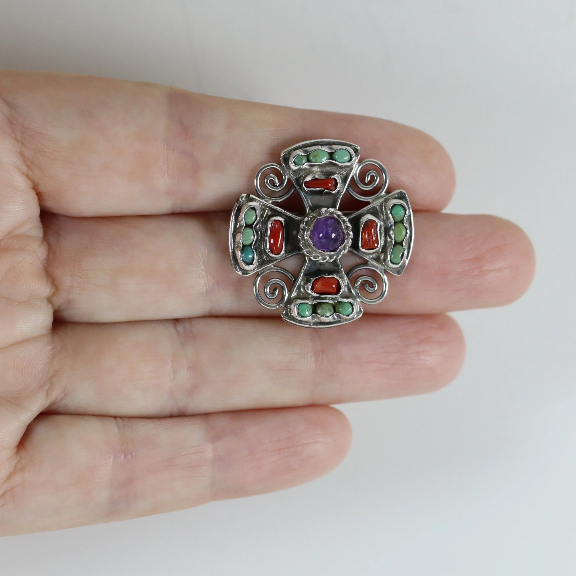 Vintage MATL Jewelry | Mid-Century Petite Cross Brooch Mexico - Carmel Fine Silver Jewelry