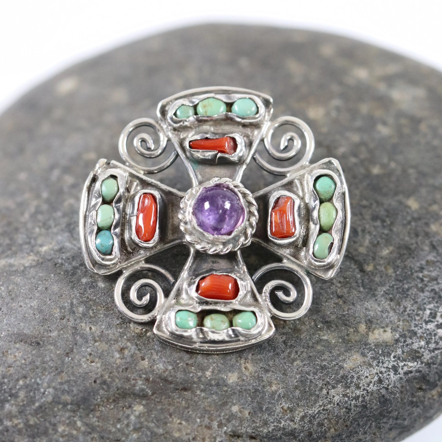 Vintage MATL Jewelry | Mid-Century Petite Cross Brooch Mexico - Carmel Fine Silver Jewelry