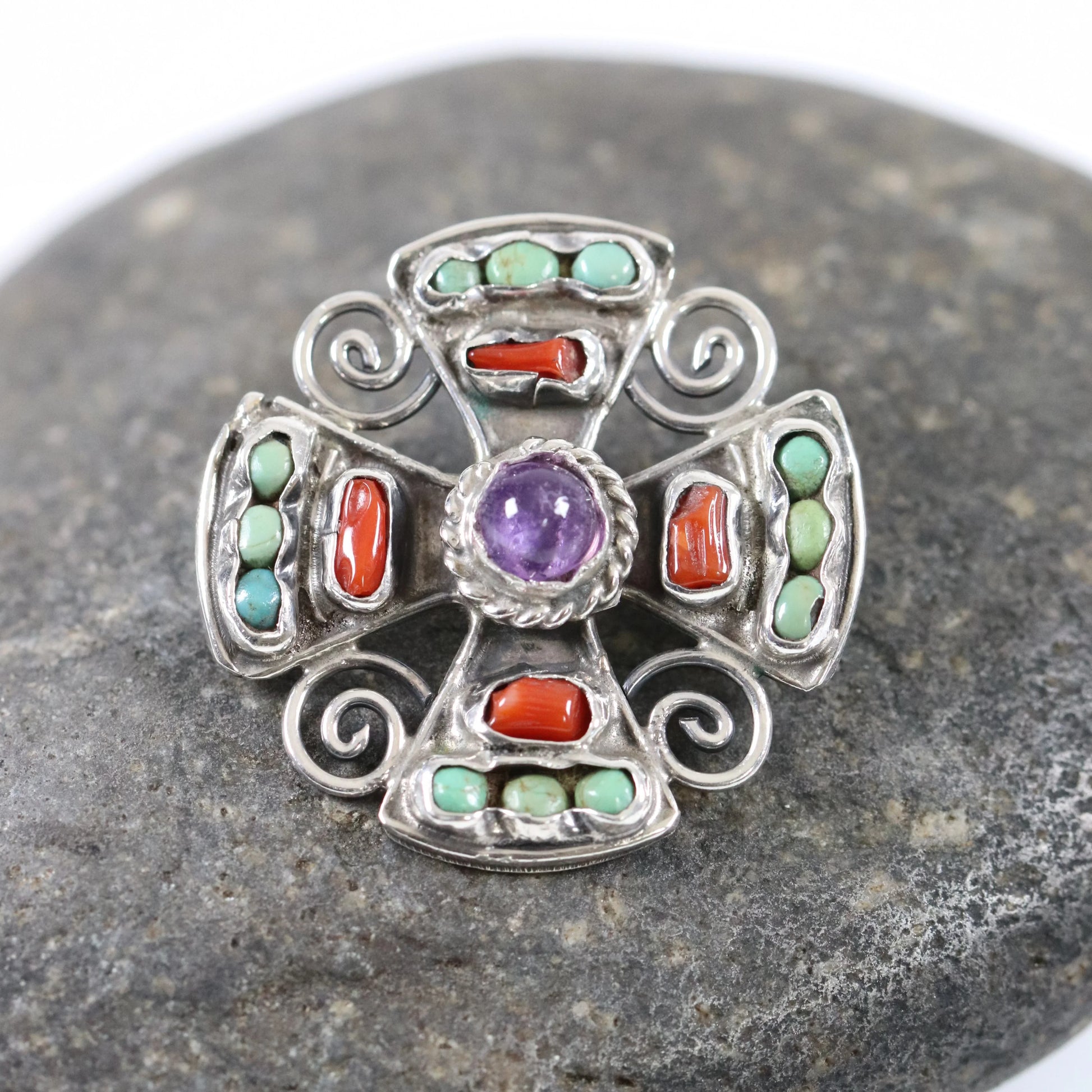 Vintage MATL Jewelry | Mid-Century Petite Cross Brooch Mexico - Carmel Fine Silver Jewelry