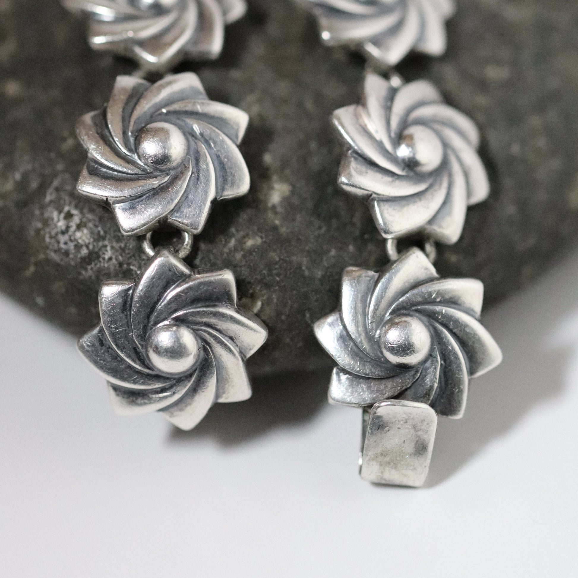 Vintage Mexican Artisan Jewelry | Floral Link Sterling Silver Bracelet Mexico - Carmel Fine Silver Jewelry