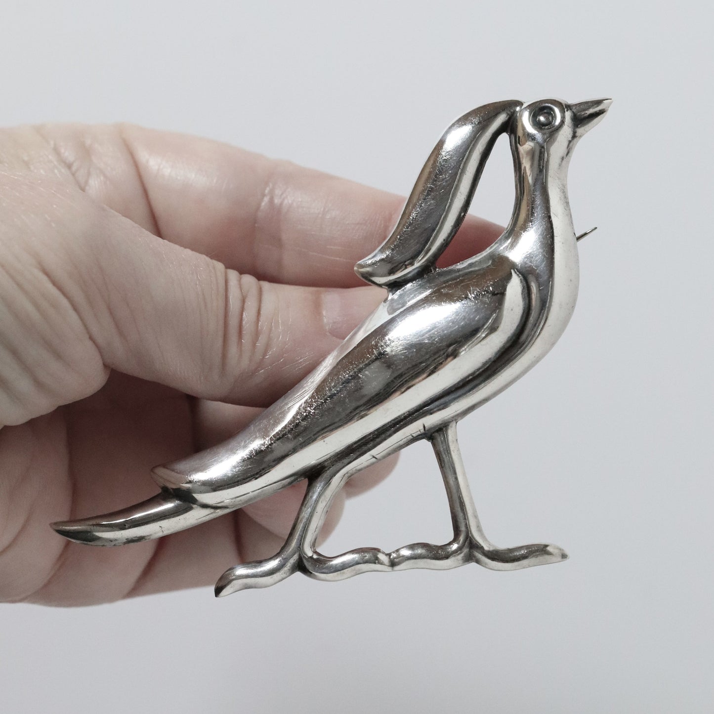 Vintage Mexican Artisan Jewelry | Mexican Artisan Large Silver Bird Brooch Mexico - Carmel FSJ