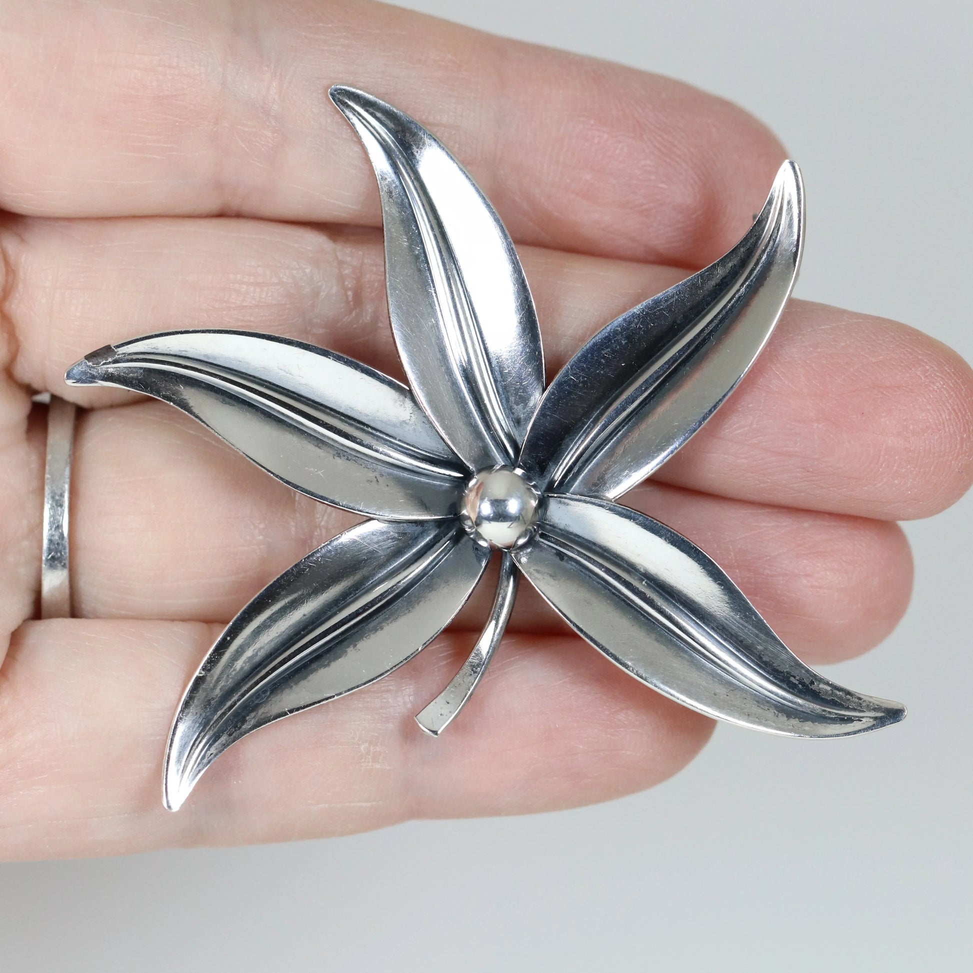 Vintage NE From Sterling Silver Jewelry | Large Floral Brooch Denmark - Carmel Fine Silver Jewelry