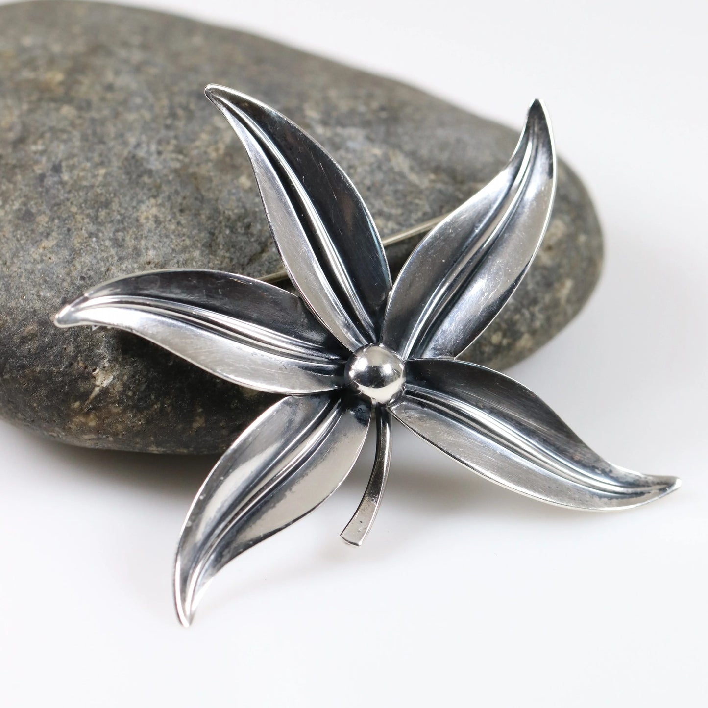 Vintage NE From Sterling Silver Jewelry | Large Floral Brooch Denmark - Carmel Fine Silver Jewelry