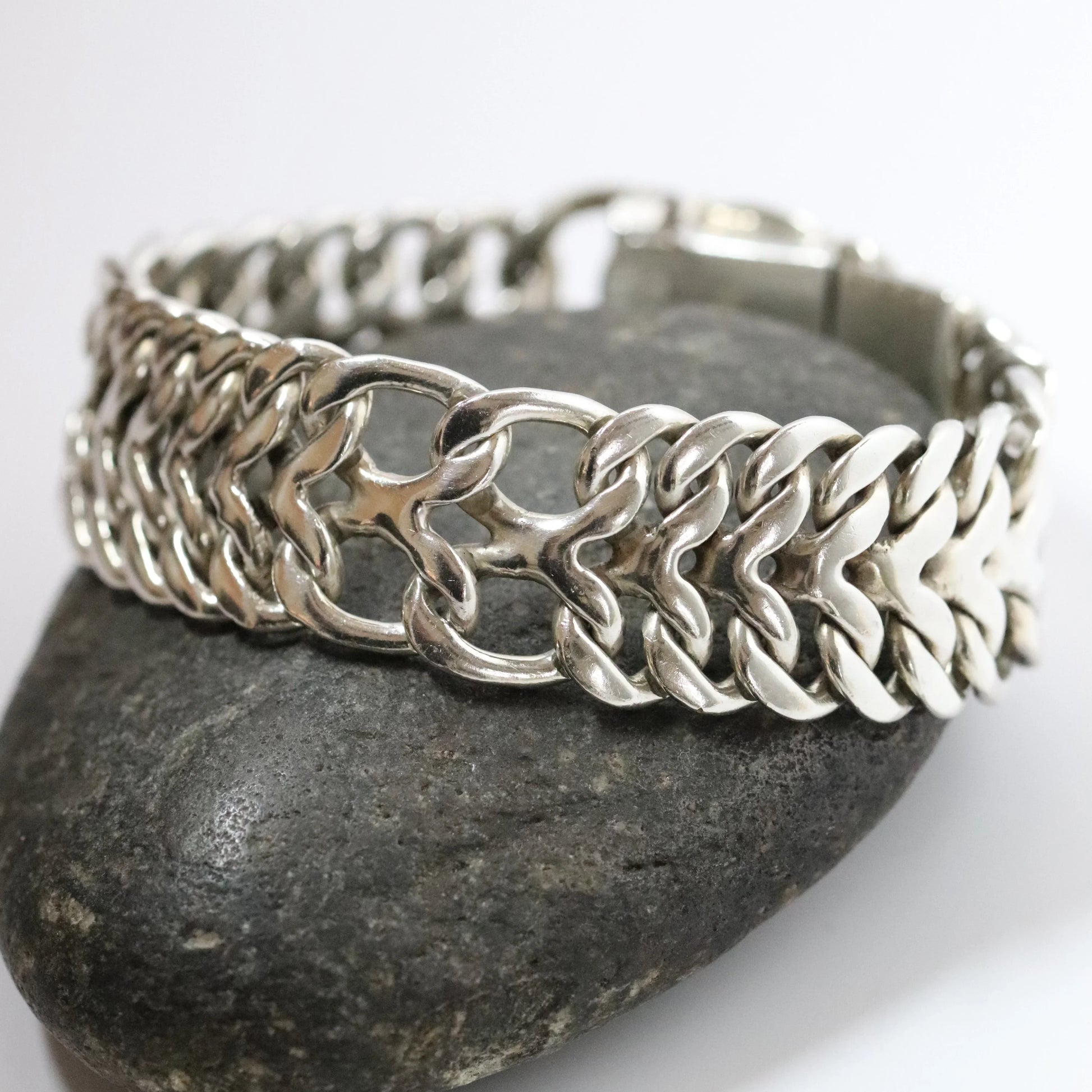 Vintage Rodolfo Espinoza Jewelry | Rodolfo Espinoza Open Double Curb Bracelet Mexico - Carmel Fine Silver Jewelry