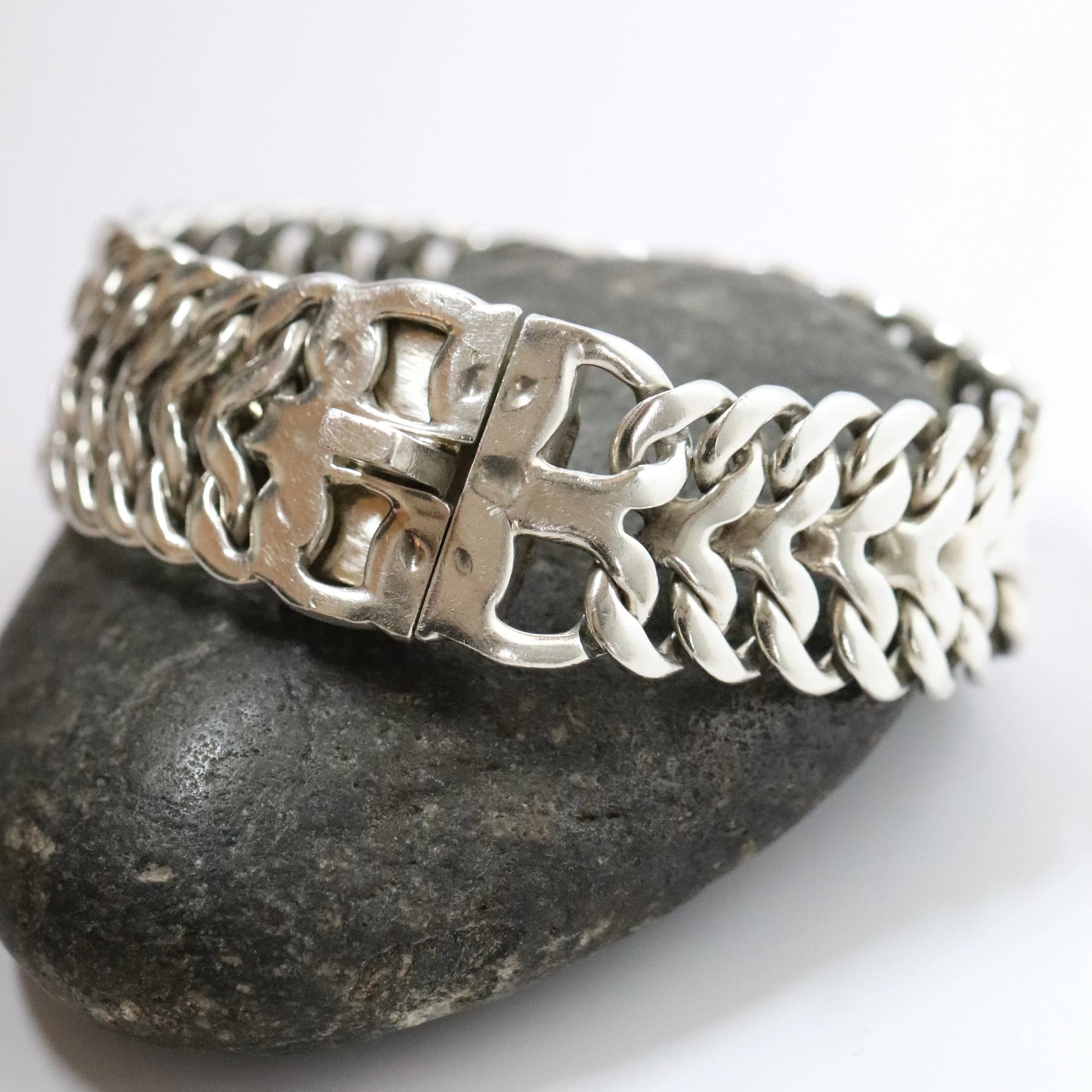 Vintage Rodolfo Espinoza Jewelry | Rodolfo Espinoza Open Double Curb Bracelet Mexico - Carmel Fine Silver Jewelry