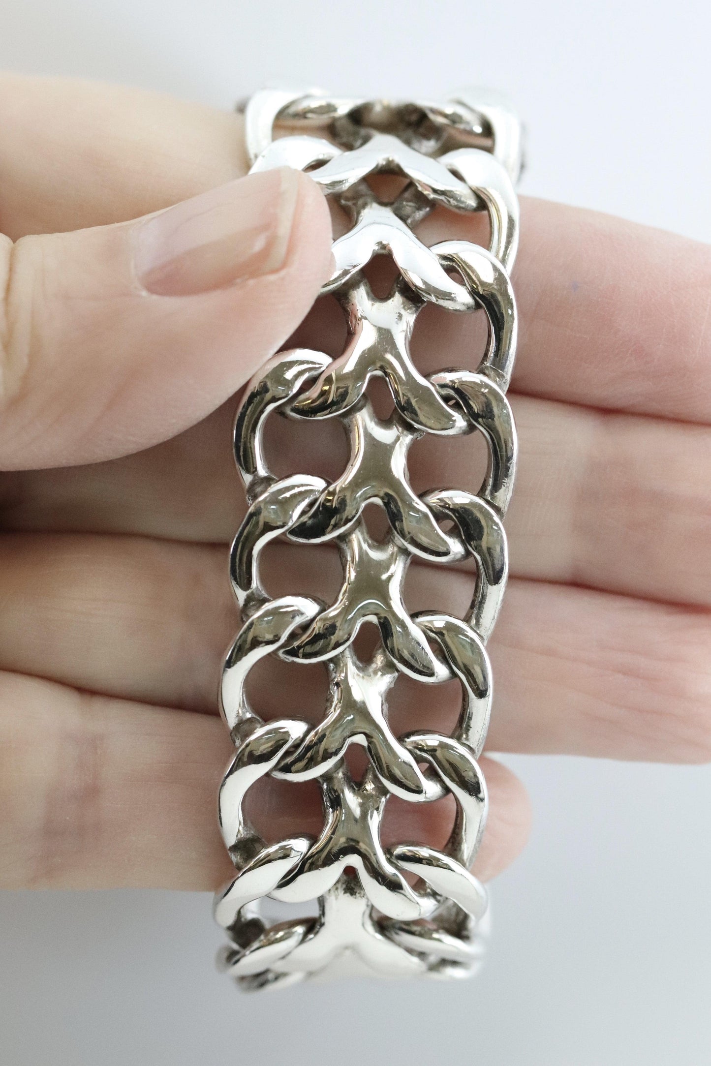 Vintage Rodolfo Espinoza Taxco Silver Mexican Jewelry | Open Work Double Curb Chain Bracelet - Carmel Fine Silver Jewelry