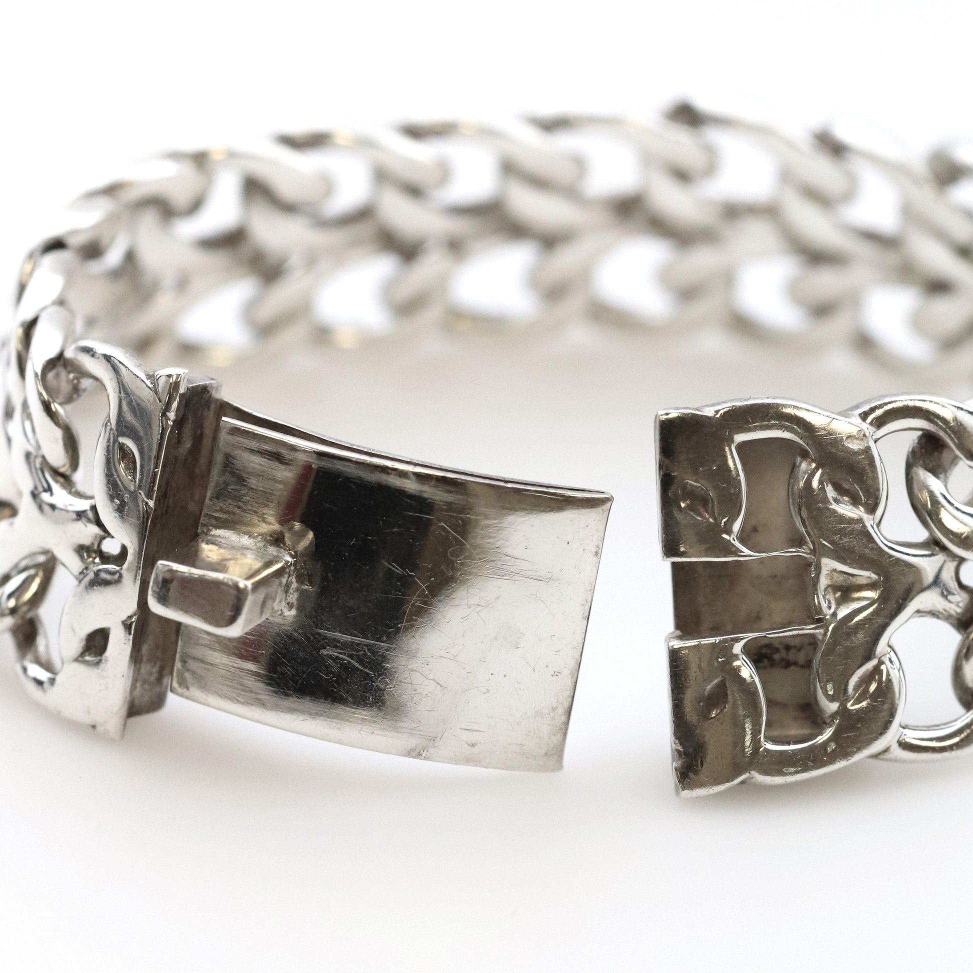 Vintage Rodolfo Espinoza Taxco Silver Mexican Jewelry | Open Work Double Curb Chain Bracelet - Carmel Fine Silver Jewelry