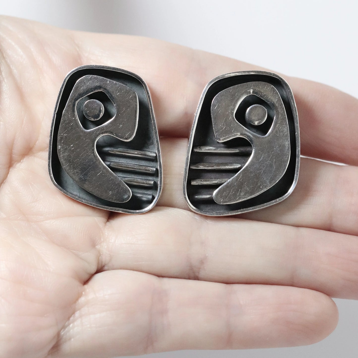 Vintage Salvador Teran Jewelry | Abstract Face Cufflinks Mexico - Carmel Fine Silver Jewelry