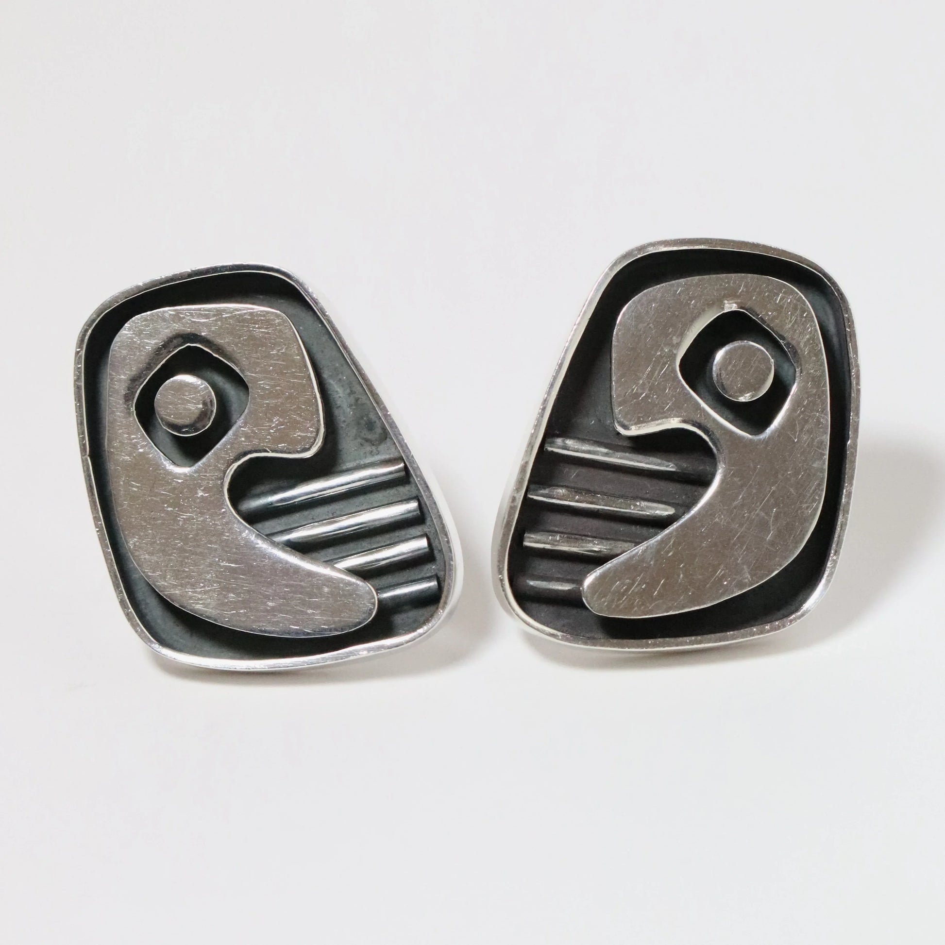 Vintage Salvador Teran Jewelry | Abstract Face Cufflinks Mexico - Carmel Fine Silver Jewelry