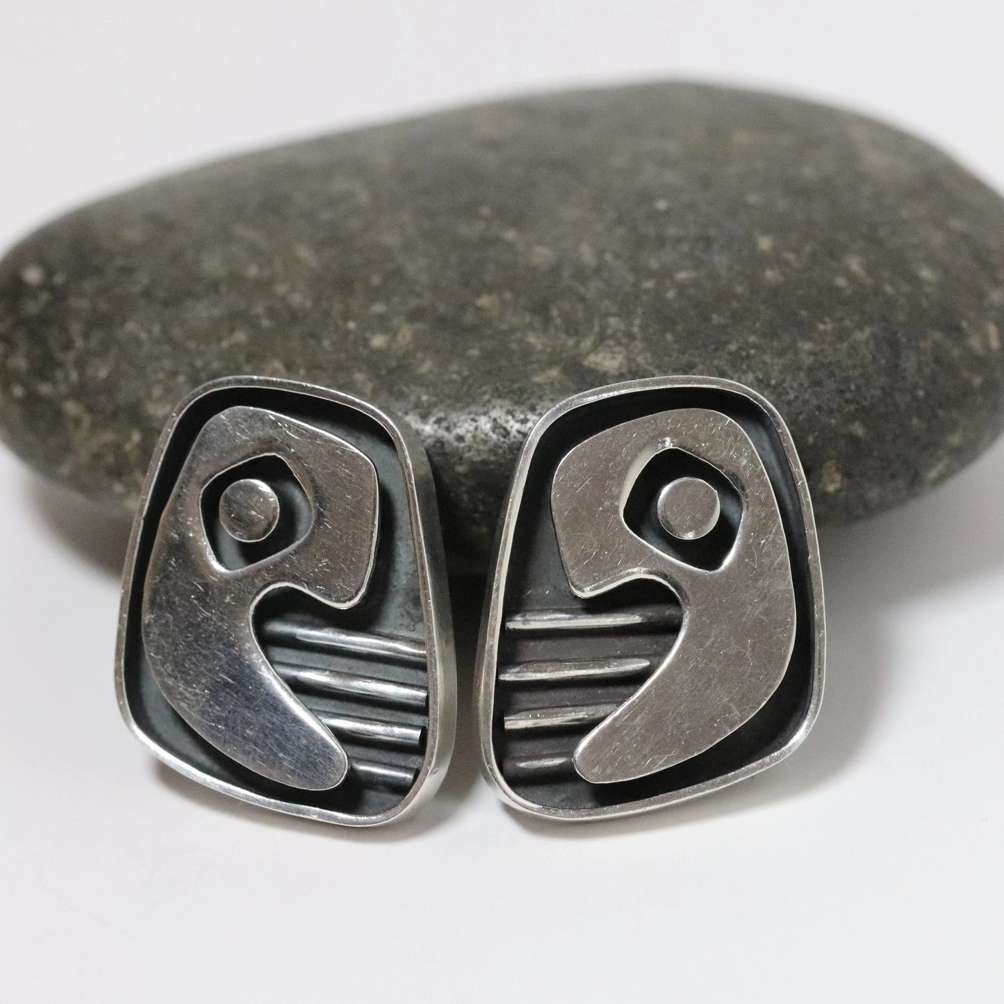 Vintage Salvador Teran Jewelry | Abstract Face Cufflinks Mexico - Carmel Fine Silver Jewelry