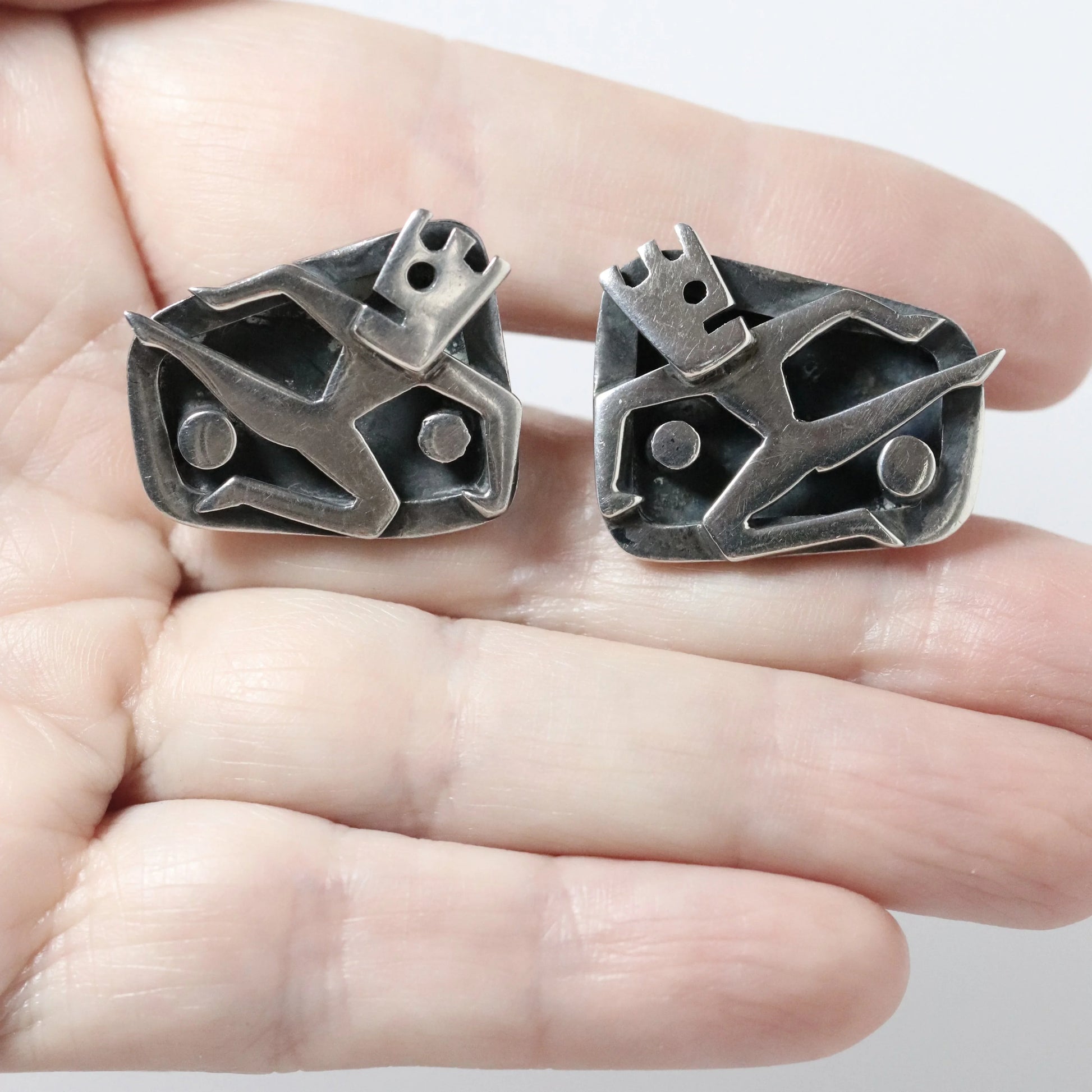 Vintage Salvador Teran Jewelry | Abstract Soccer Cufflinks 159 Mexico - Carmel Fine Silver Jewelry