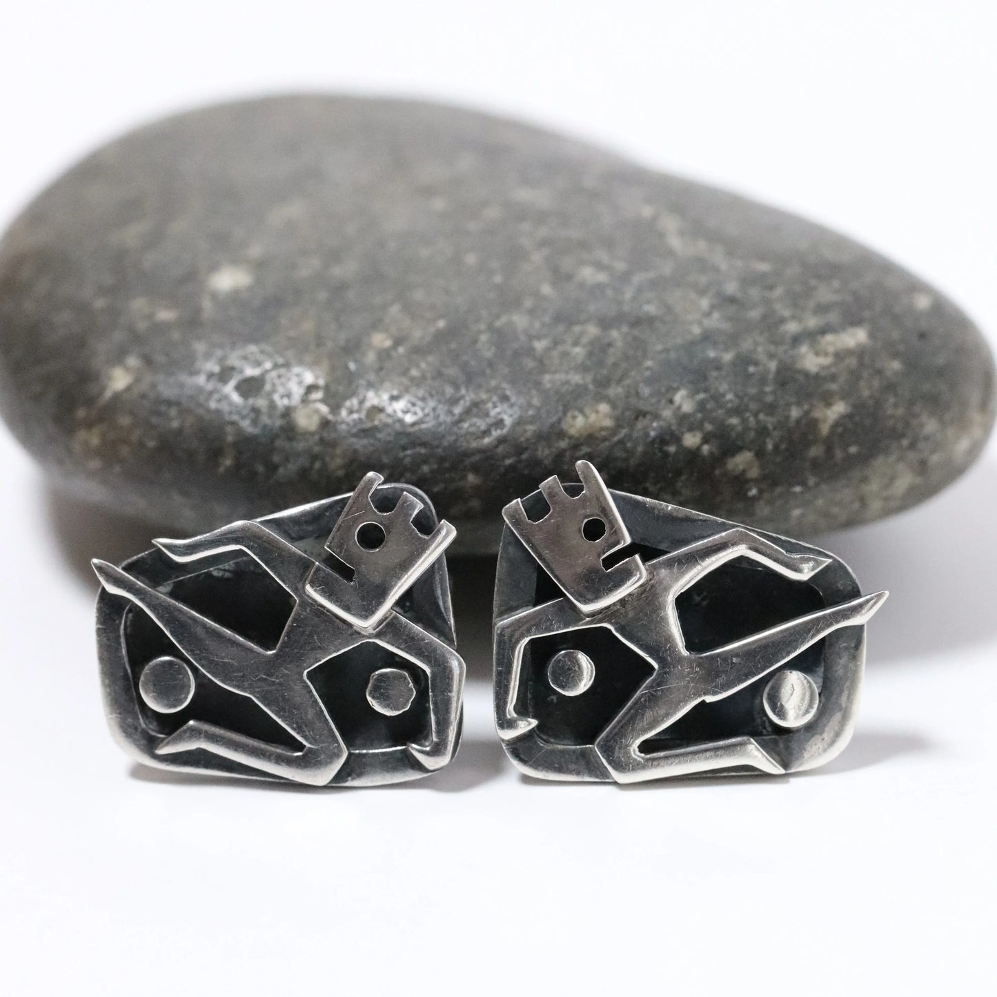 Vintage Salvador Teran Jewelry | Abstract Soccer Cufflinks 159 Mexico - Carmel Fine Silver Jewelry