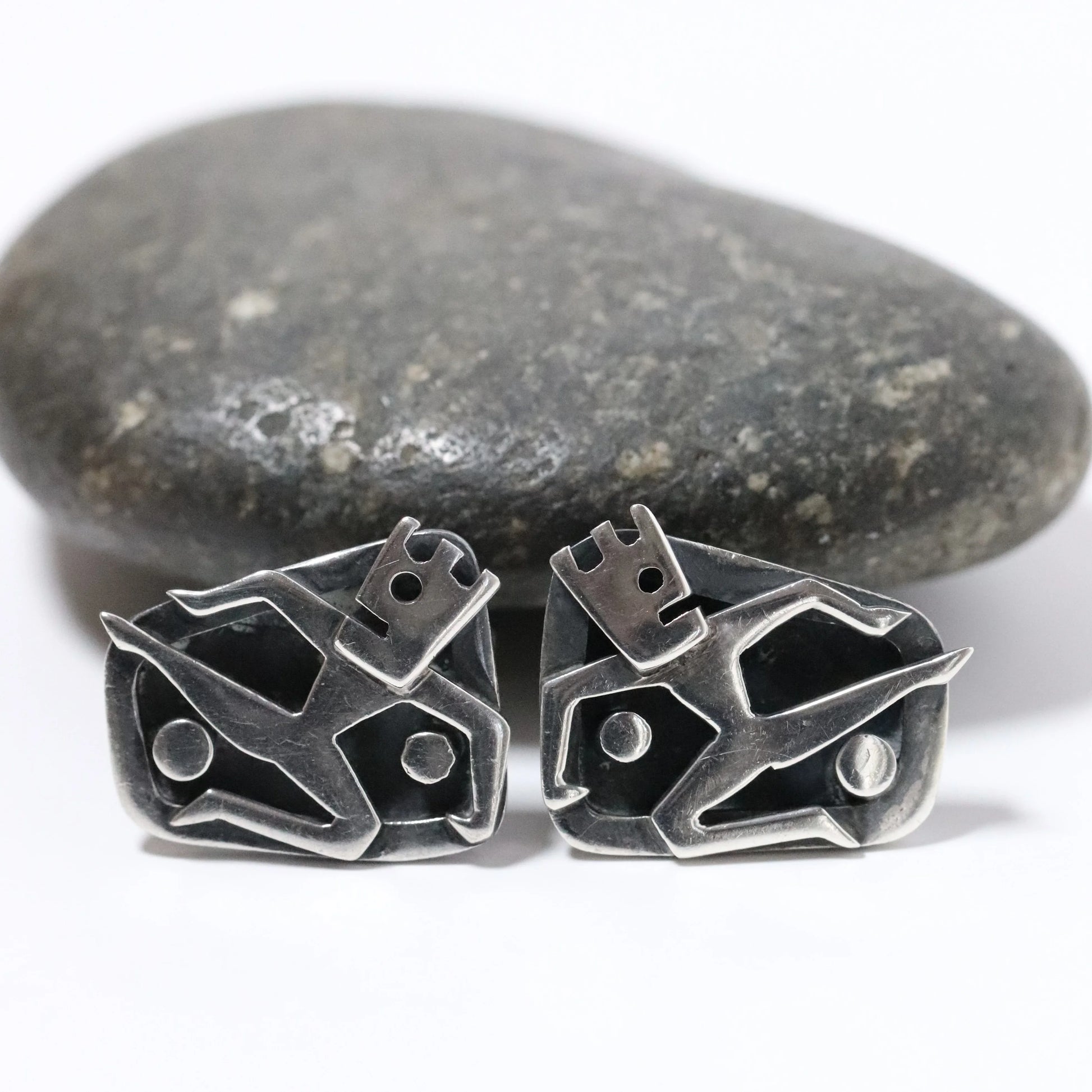 Vintage Salvador Teran Jewelry | Abstract Soccer Cufflinks 159 Mexico - Carmel Fine Silver Jewelry