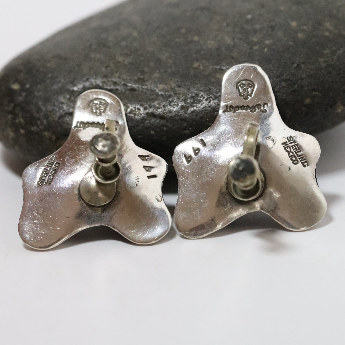 Vintage Salvador Teran Jewelry | Amoeba Screw Back Earrings 199 Mexico - Carmel Fine Silver Jewelry