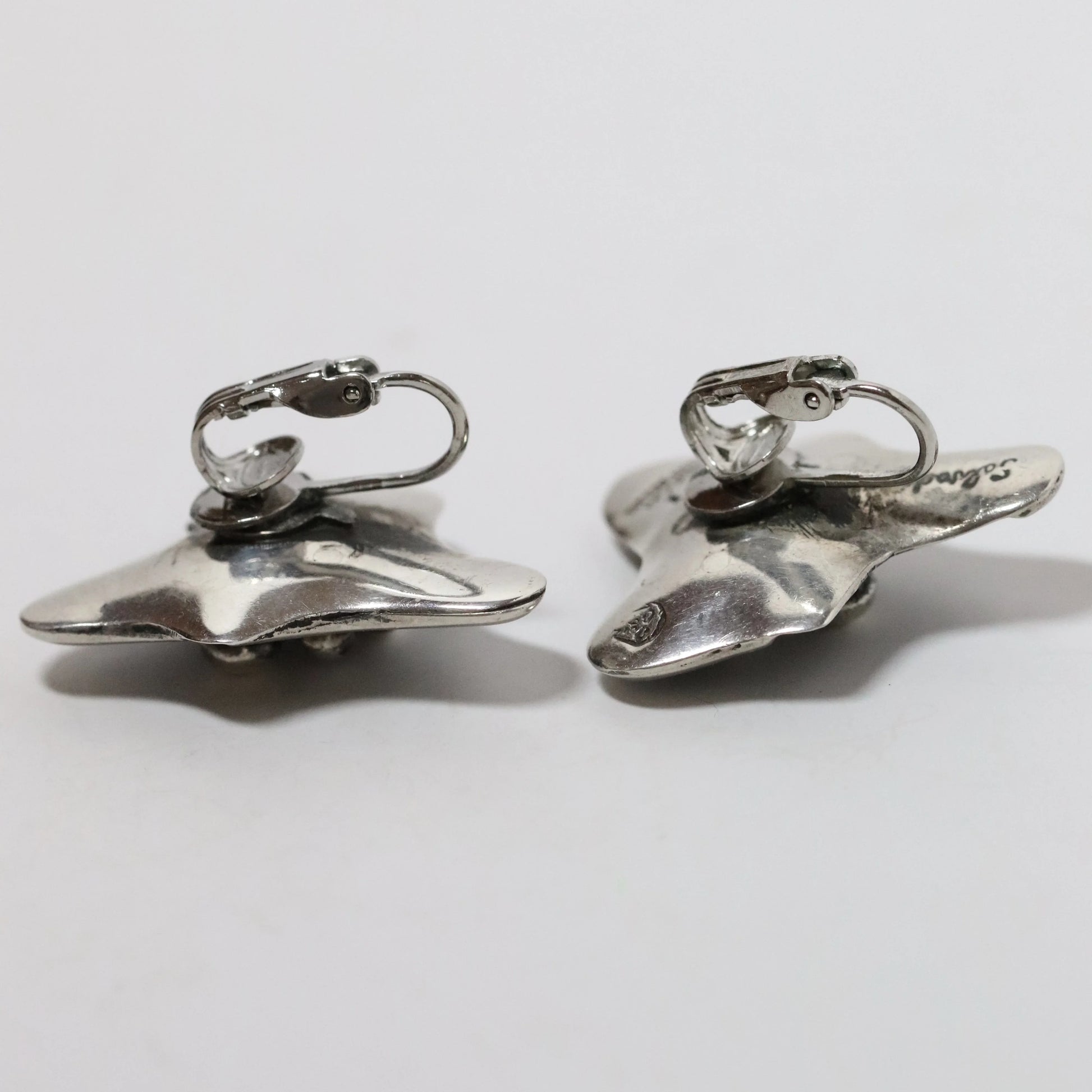 Vintage Salvador Teran Jewelry | Modernist Abstract Clip On Earrings 144 Mexico - Carmel Fine Silver Jewelry