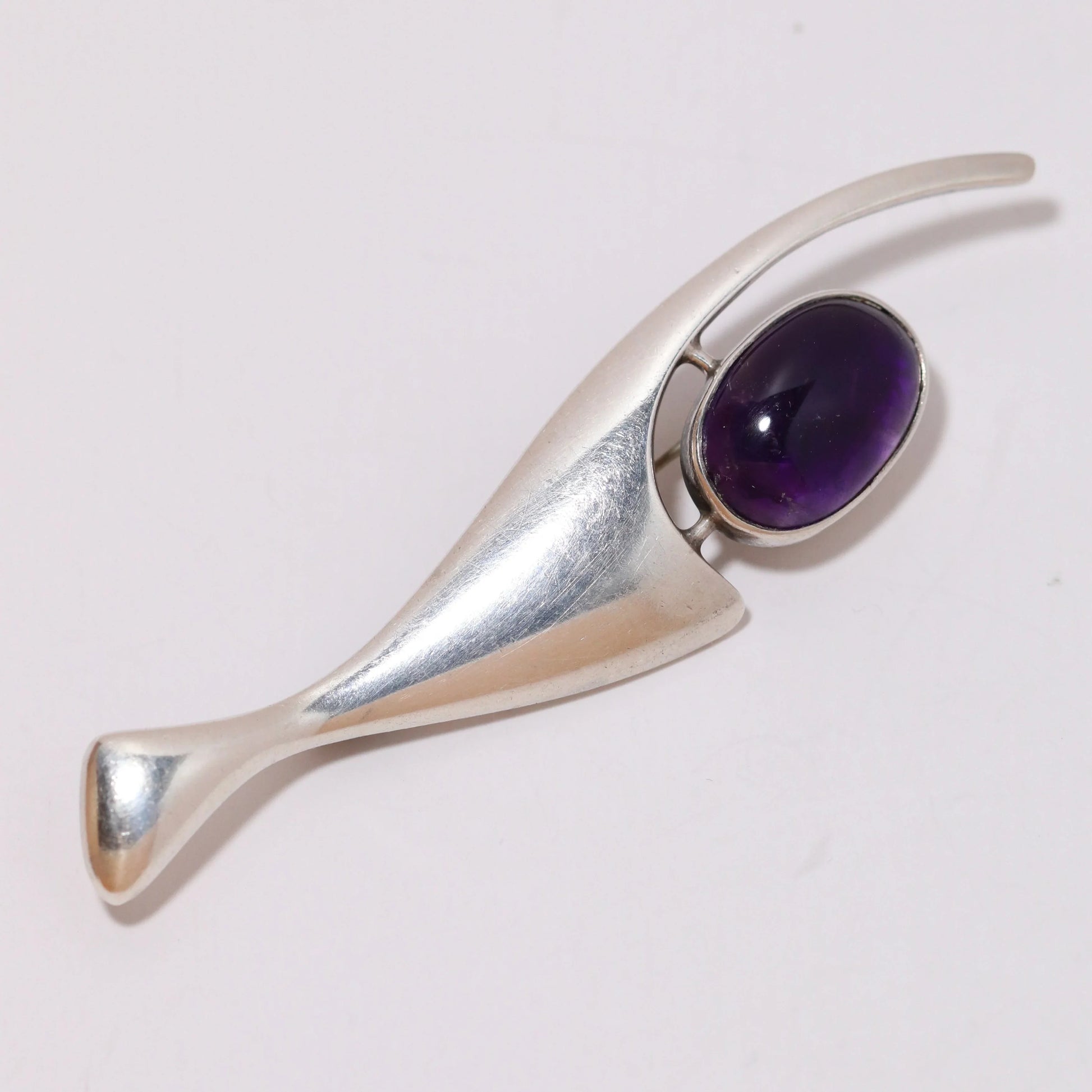 Vintage Sigi Pineda Taxco Jewelry | Mid-Century Modernist Amethyst Brooch