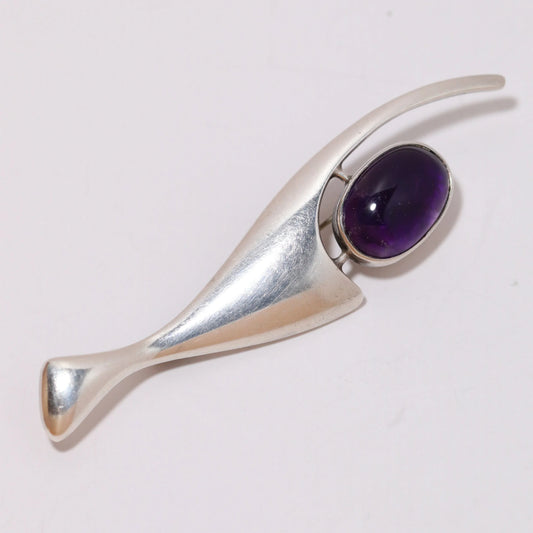 Vintage Sigi Pineda Taxco Jewelry | Mid-Century Modernist Amethyst Brooch