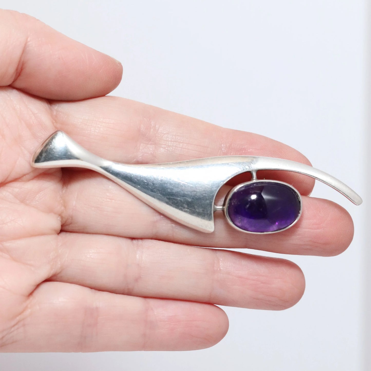 Vintage Sigi Pineda Taxco Jewelry | Mid-Century Modernist Amethyst Brooch