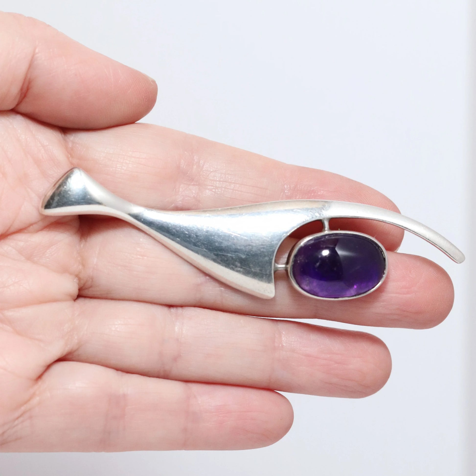 Vintage Sigi Pineda Taxco Jewelry | Mid-Century Modernist Amethyst Brooch